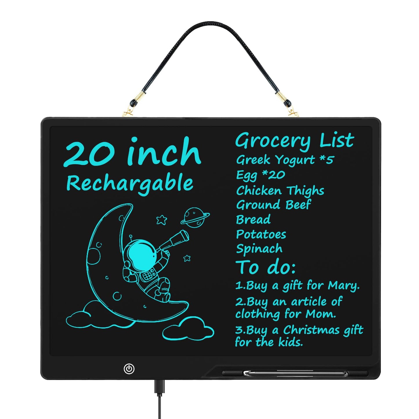 [Rechargeable] 20 Inch LCD Writing Tablet for Kids, Extra-Large Drawing Tablet for Adults, Educational & Learning Toys for Boys Girls Ages 8-12 Years Old, Drawing Board for Kids Birthday Gift (Black)