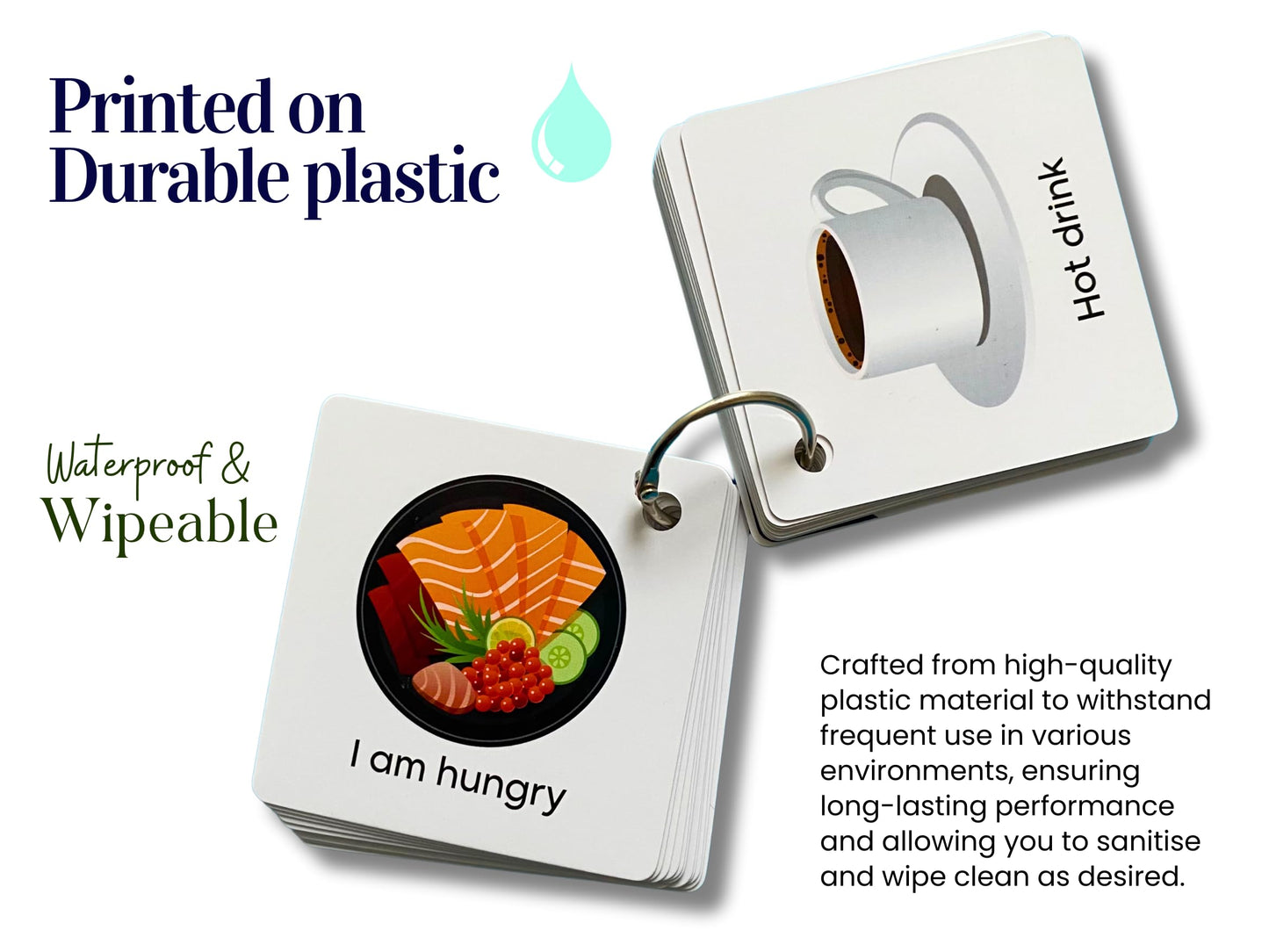 Plastic Communication Cards for Non Verbal Children and Adults with Autism, Speech Delay Visual aid