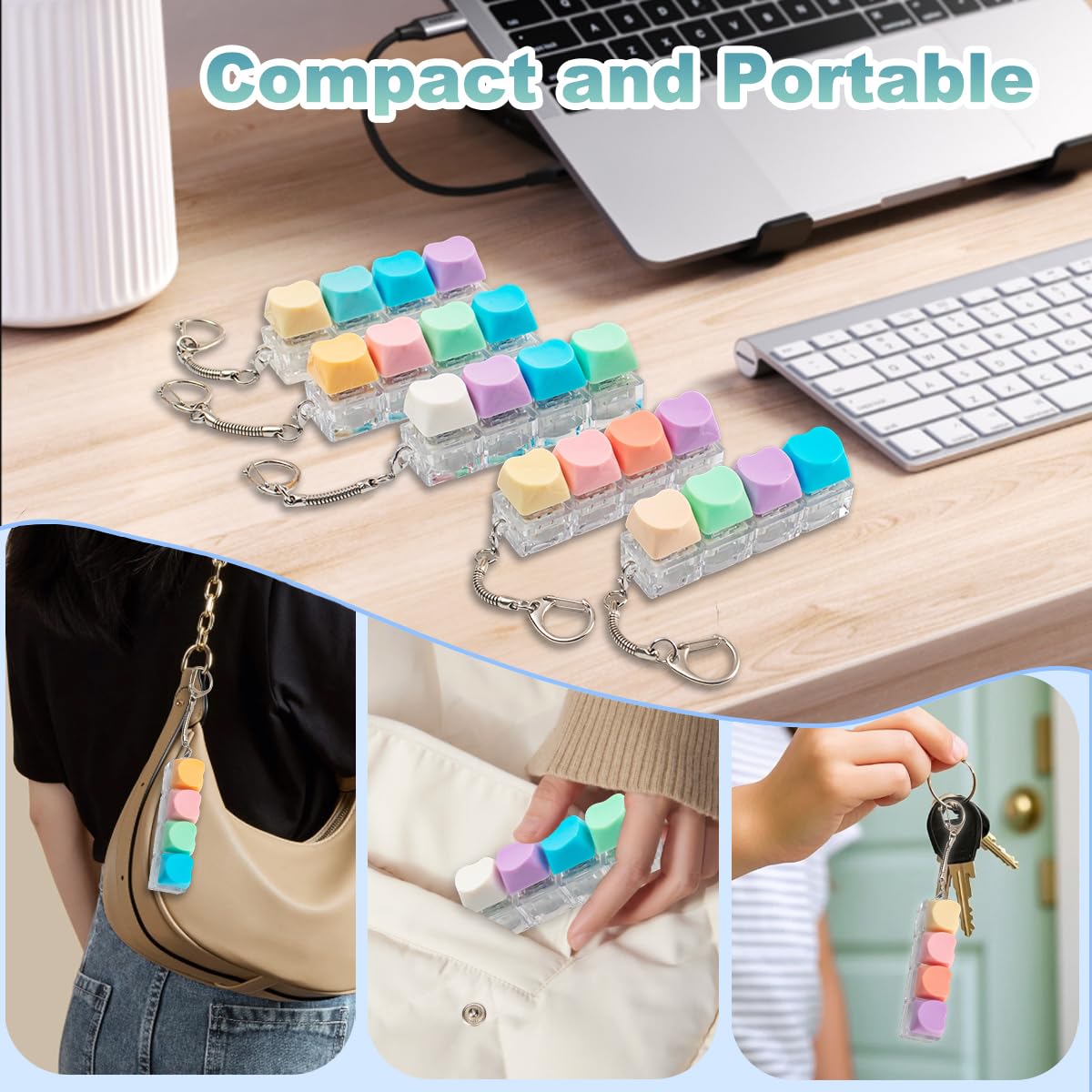 5Pcs Keyboard Fidget Toy, Cute Loud Fidget Keyboard Keychain 4-in-1 Keyboard Clicker Fidget Toy Stress Relief, Colorful Button Fidget Sensory Fun Toys for Anxiety Decompression (Heart)