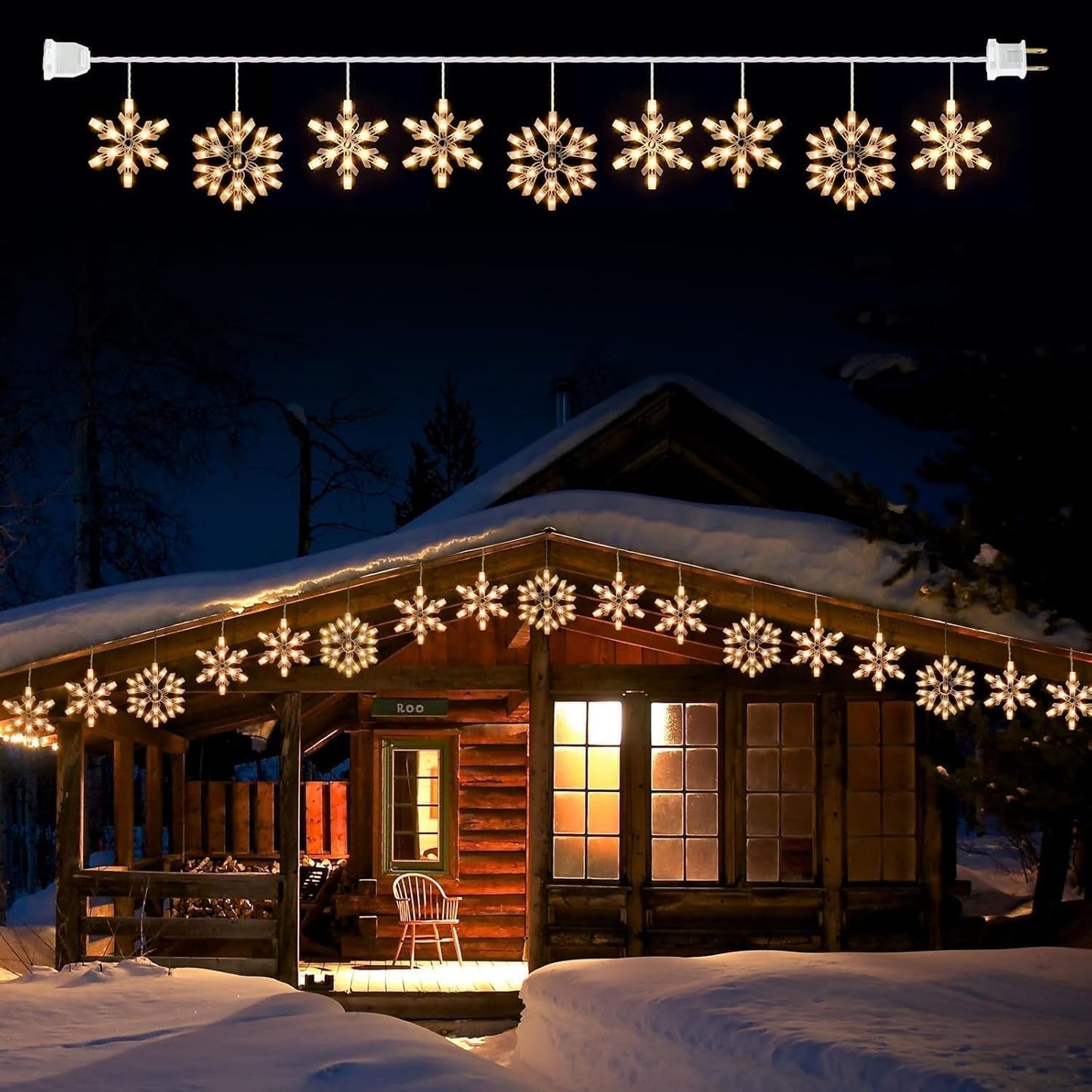 Minetom Snowflake Christmas String Lights - 13ft, 150 Mini Bulbs, Clear Plastic, 9 Drops, Plug-in Connectable, for Porch, House, Tree Decor