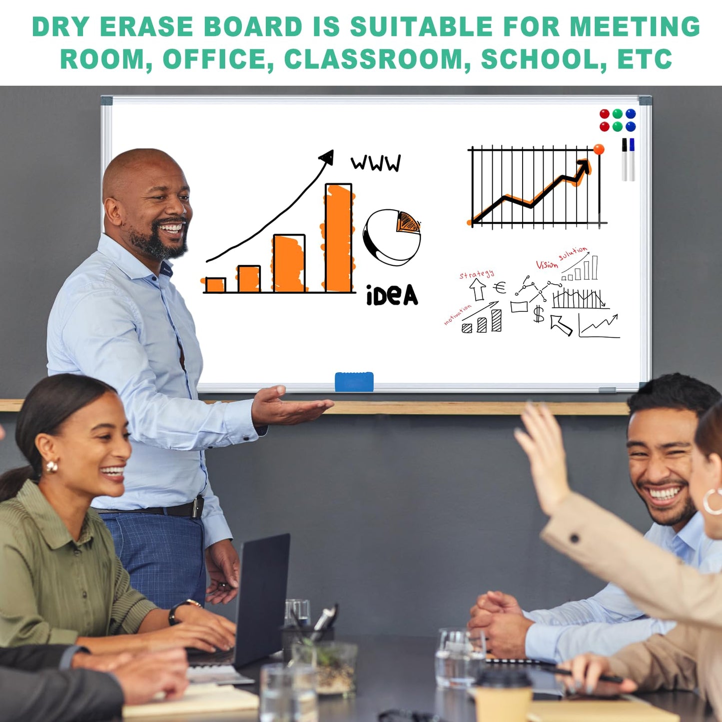 H-Qprobd Dry Erase White Board for Wall 6' x 3' Large Magnetic Whiteboard 72"x36" Aluminum Presentation Whiteboard with Long Pen Tray, 6 Markers, 2 Erasers &12 Magnets