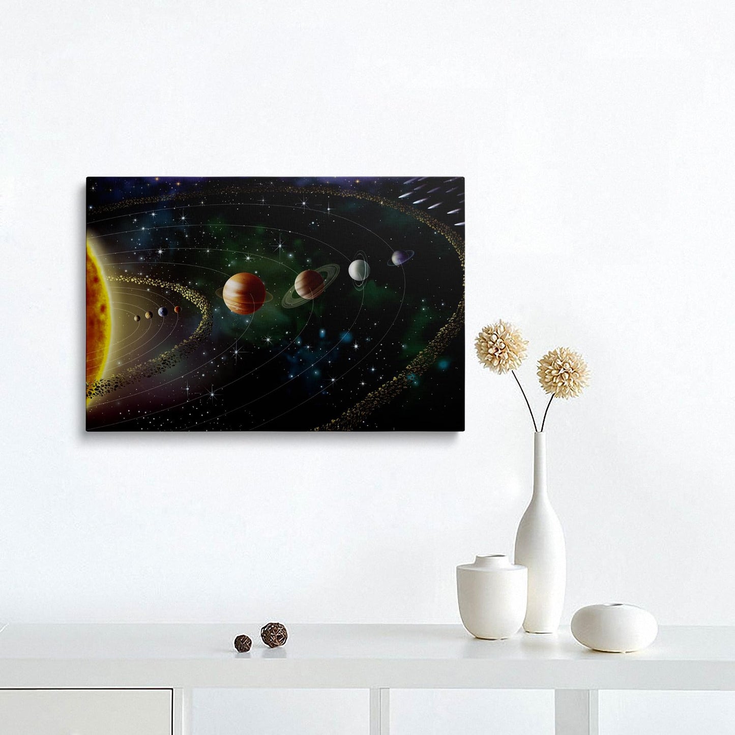 Framed Cool Space Theme Galaxy Astronomy Canvas Wall Art Universe Solar System Poster Planets Decor For Kids Living Room Bedroom Home Office Artwork Gift Ready To Hang(16x24 Inches)