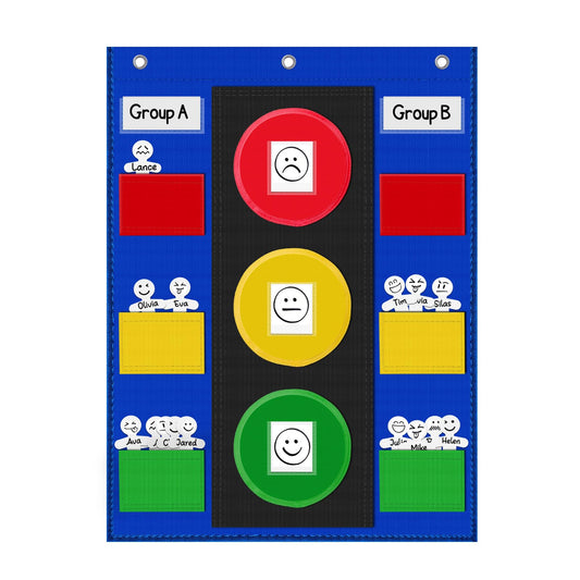 ALSLEA Behavior Chart for Classroom 26"H x 19" W Student Behavior, Emotions, and Group Management Pocket Chart Stoplight Behavior Chart for Kids at Home with 35 Dry Erasable Cards