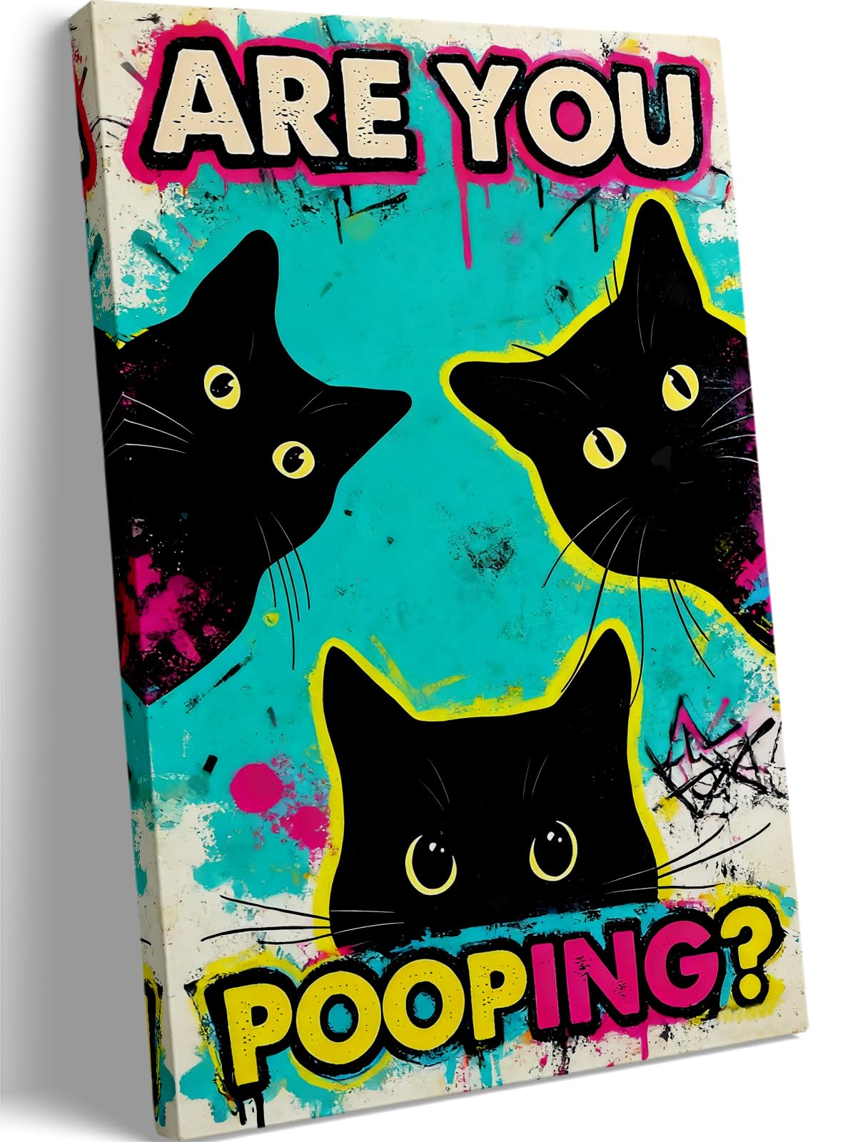DUFIPOR Funny Black Cat Bathroom Wall Art, Are You Pooping? Graffiti Pop Art Canvas Prints, 16x24 Inch Humorous Bathroom Decor for Washroom Restroom, Trendy Cat Lover Gifts for Bathroom Wall Decor
