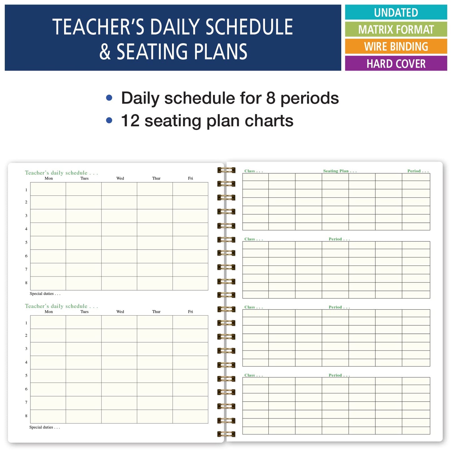Elan Publishing Company HARDCOVER Combination Plan and Record Book - 8 Period Teacher Lesson Planner (Rainbow Gold Marble)