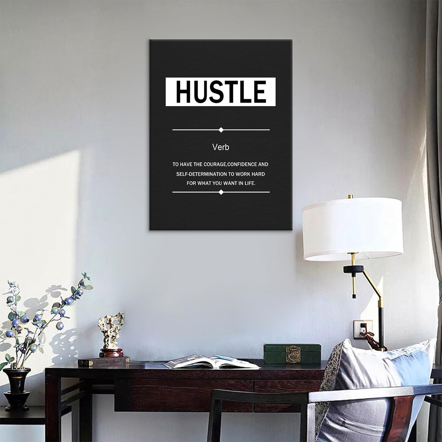 YSPCSUN Inspirational Posters for Office, Hustle Definition Canvas Poster Single Panel Wall Decor for Home Office Dorm Classroom, Framed Canvas Art, 24x18inch