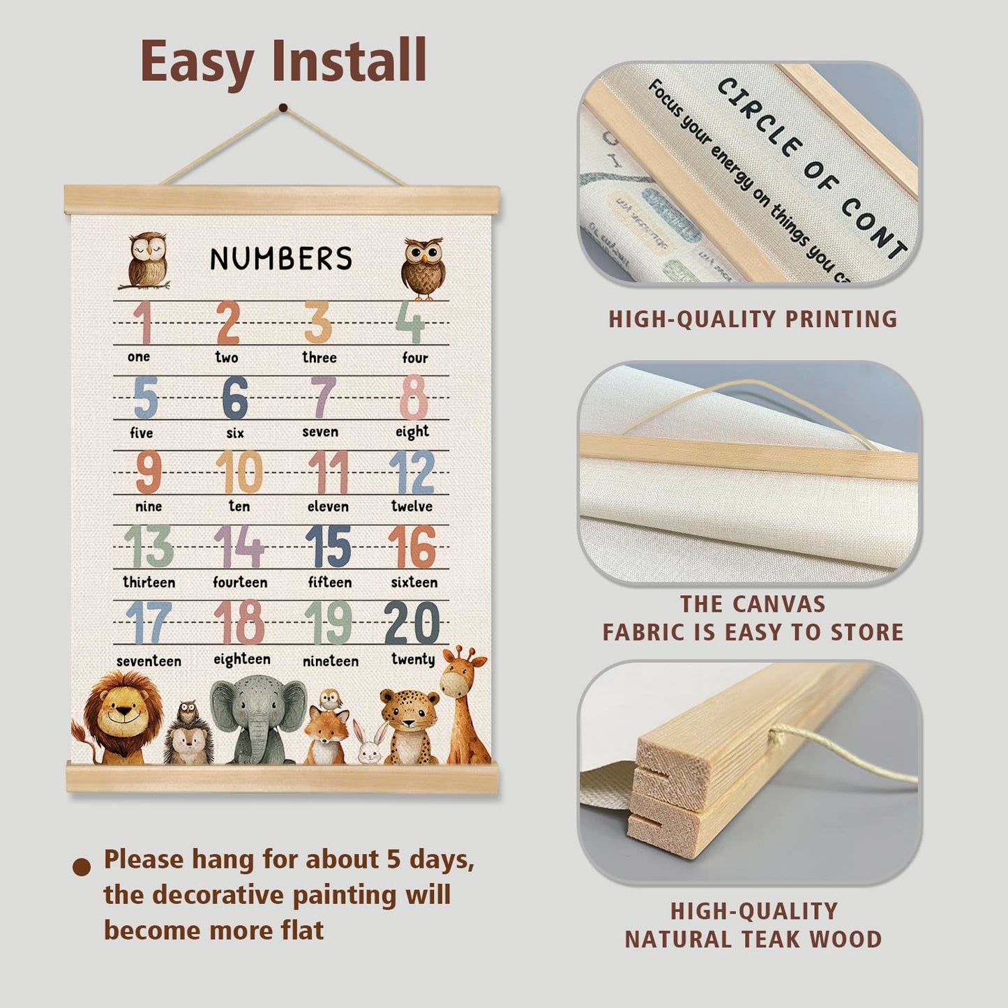 Number and Alphabet Poster Set of 2,Classroom Education Canvas Print Wall Art ,1-20 Nmuber and 26 Letters Wall Hanging Posters for Homeschool Nursery Playroom,Kids Room Decor,14x18.5 Inch(ABC&123)
