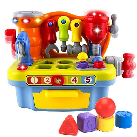 Yiosion Musical Learning Tool Workbench Toys for 1 Year Old Boy, One Year Old Boy Gifts, Toddler Tool Bench with Shape Sorter