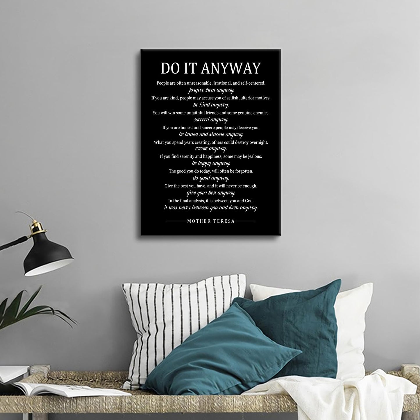 Daily Inspirational Canvas Wall Art Motivational Posters Picture Do It Anyway Print Artwork Positive Inspiring Success Quotes Painting for Office Decor Living Room Stretched and Framed [18''Wx24''H]
