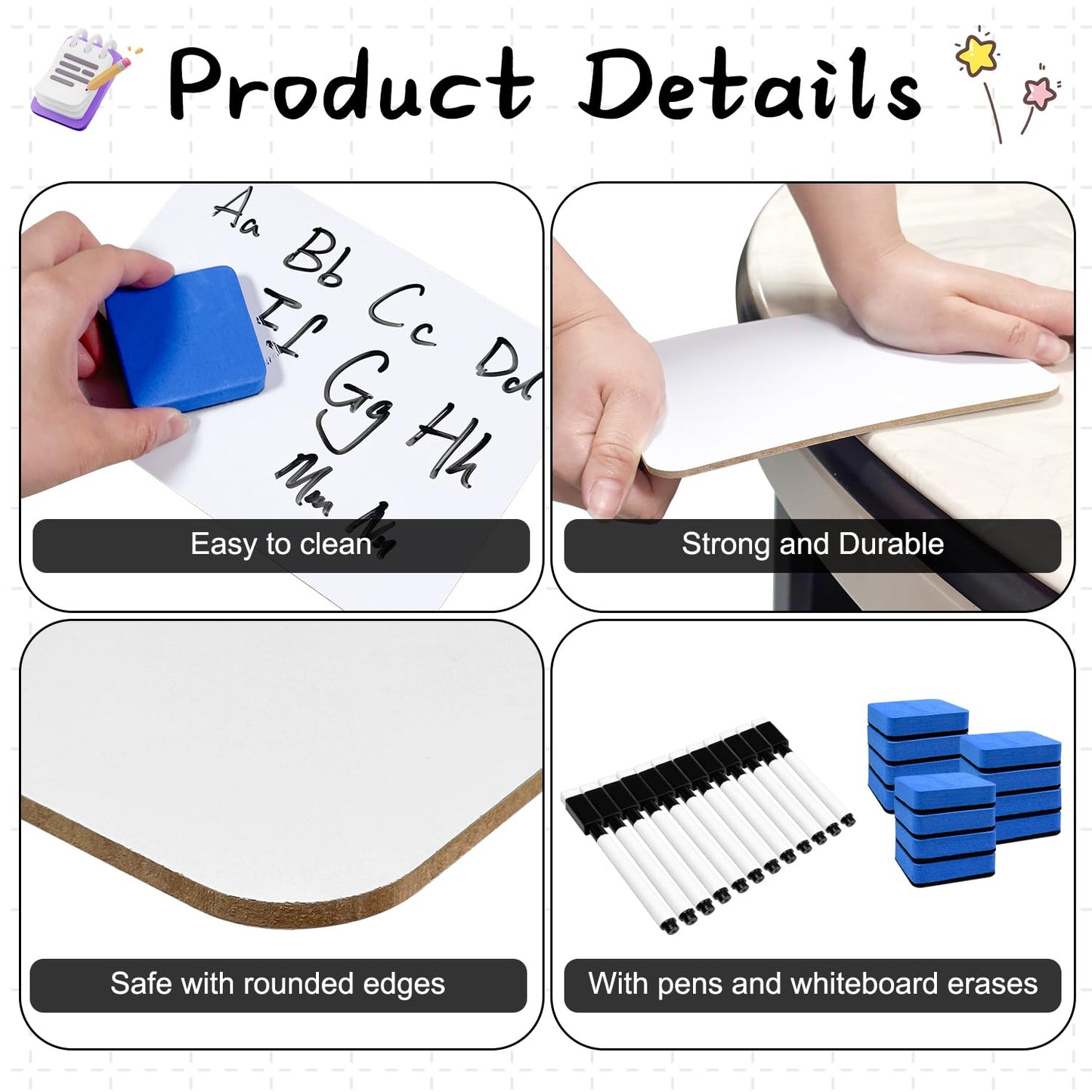 12-Pack Dry Erase Boards 5" x 7" Double-Sided Mini Whiteboard Set – Includes Markers & Erasers – Perfect for Students, Teachers, and Classroom Use