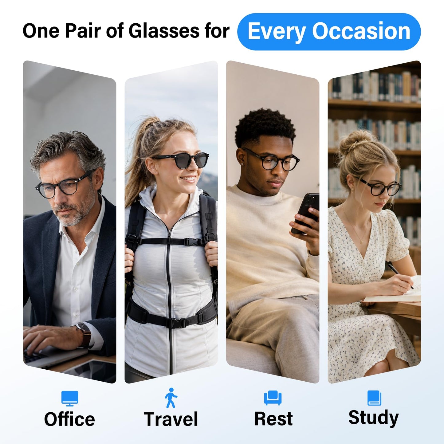 GetD 2026 AI Smart Glasses for Men Women, Translation Glasses with ChatGPT 145 Language, Photochromic Lenses, Bluetooth Glasses 11H Music Play /9H Call for Travel Daily Use