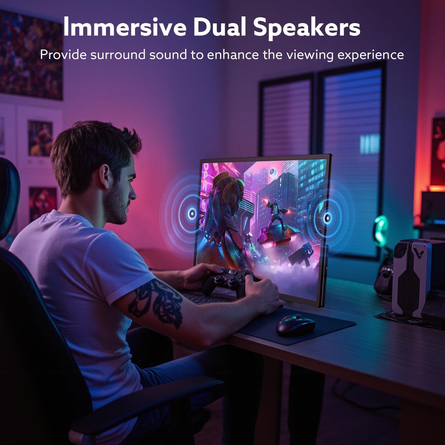GWSGUT 23.8'' Portable Monitor 4K UHD 60Hz 120% sRGB, VESA USB-C HDMI Laptop Screen Extender, Built-in Stand Speakers for Laptop PC Mac Phone PS4/5 Xbox Switch