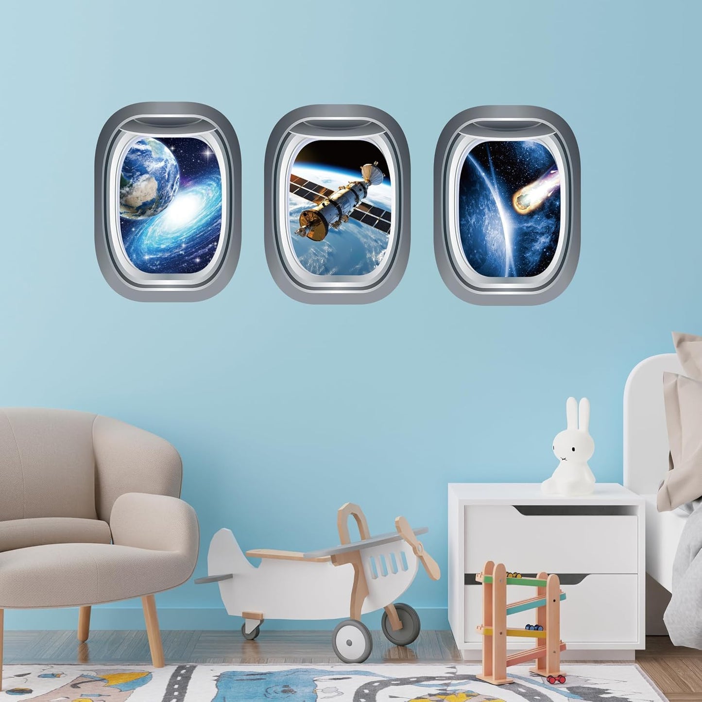 Quanhaigou Glow in The Dark 3D Space Wall Decals, Set of 3 Galaxy Window Stickers for Wall,Planet Themed Room Decor for Kids Boys