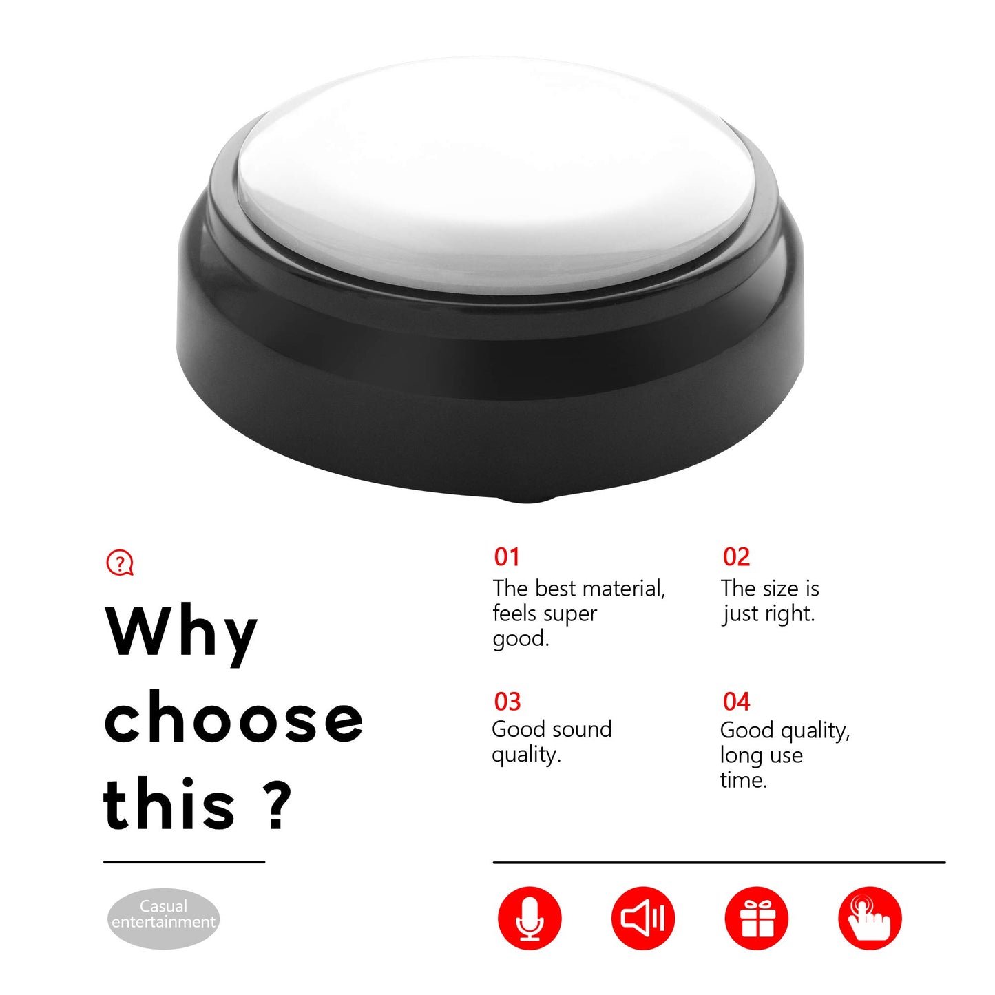 Recordable Button, Sound Button Record Talking Button Answer Buzzers Funny Buttons Record Your Own Words with 30s Voice Recording Time Also Used for Dog Training - White and Black (Battery Included)