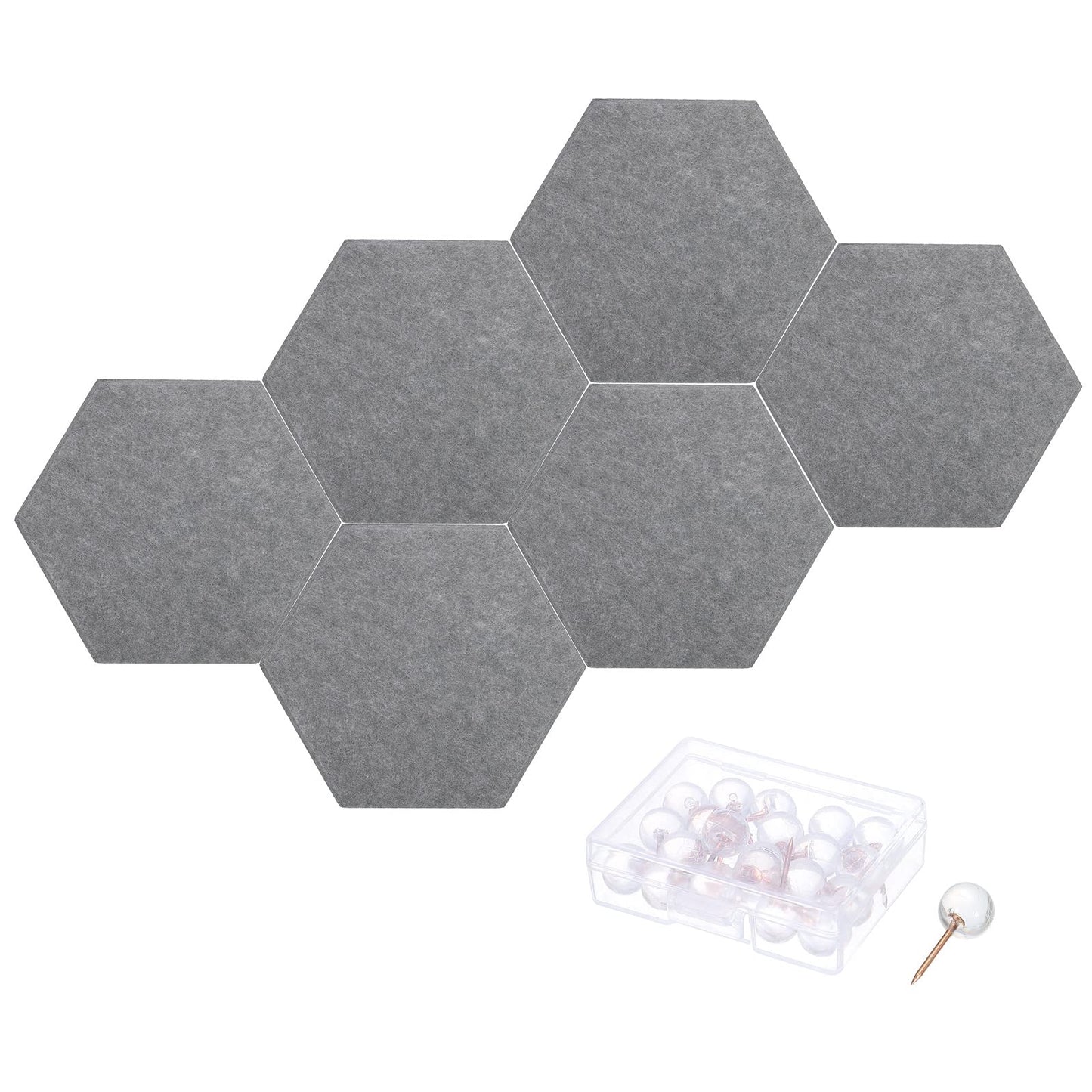 PATIKIL Felt Bulletin Board, 12"x10", 6 Packs Self Adhesive Hexagon Felt Tiles for Sound Proofing Wall Panels for Home Office Recording Studio,Game Room, Dark Gray