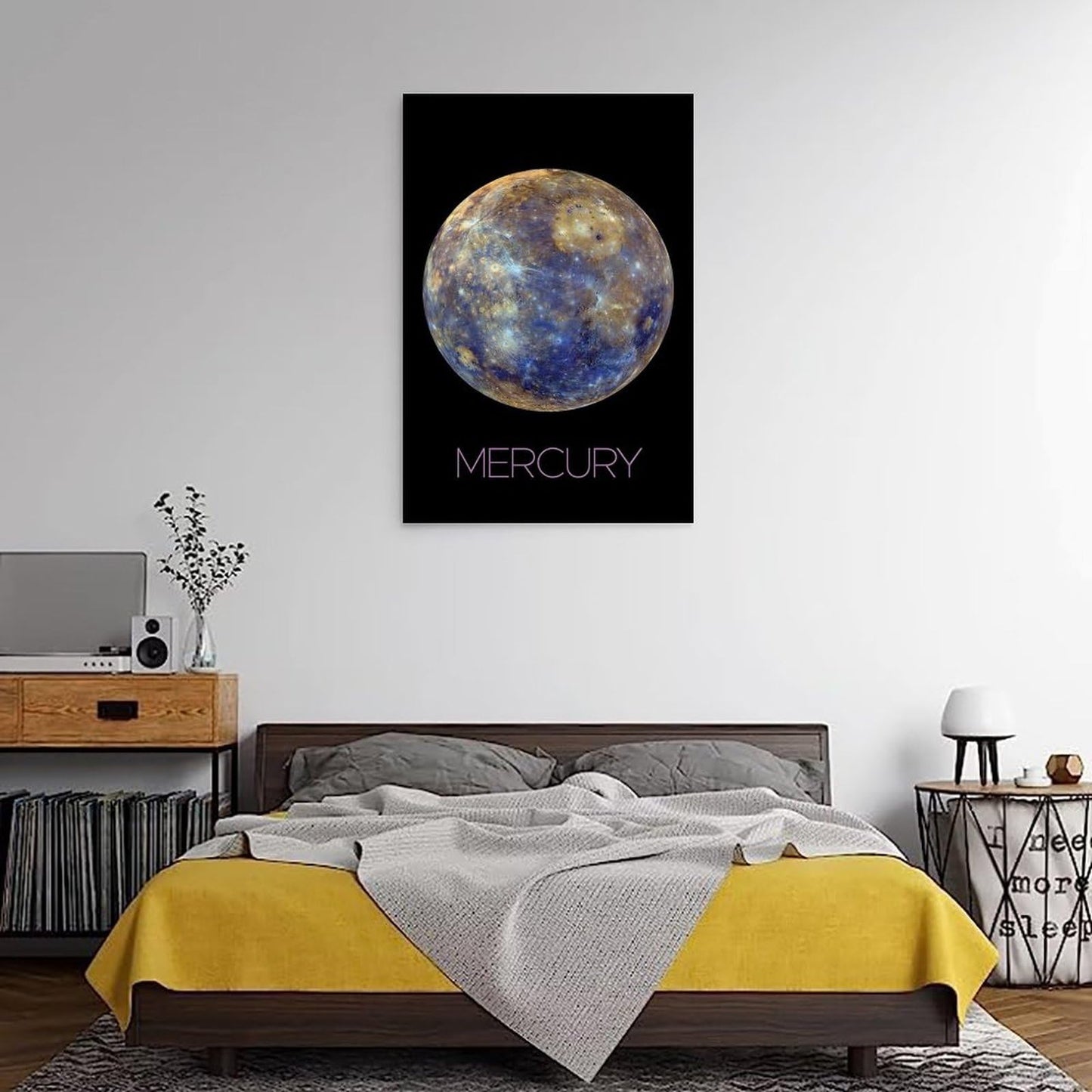 Solar System Planets Canvas Wall Art - Mercury Planet Space Poster for Kids Room Bedroom Classroom, STEM Educational Astronomy Decor, Science Gift for Boys Girls, 12x18 Inch Framed