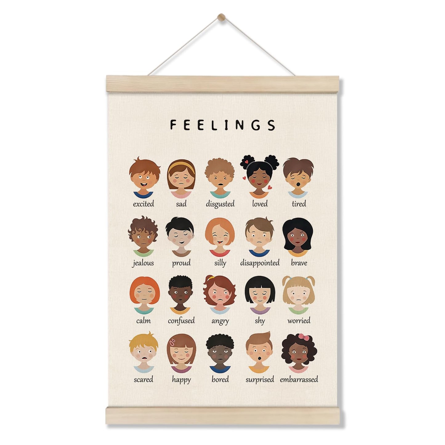 DOI-LANEE Feelings Emotions Chart 16x12 Inch, Mental Therapy Office Decor, Calming Poster Hanger Frame, Emotions Poster Wall, Montessori Preschool Classroom