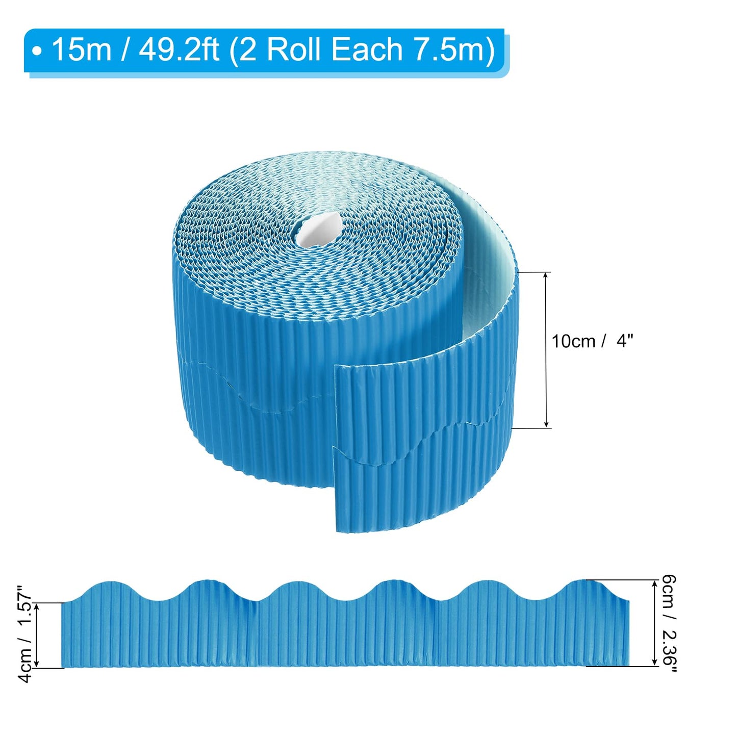 PATIKIL 3.9inch x 49.2ft Bulletin Board Border, Scalloped Trim Paper Corrugated Paper for Locker Classroom Decor Black White Cork Poster Boards, Lake Blue