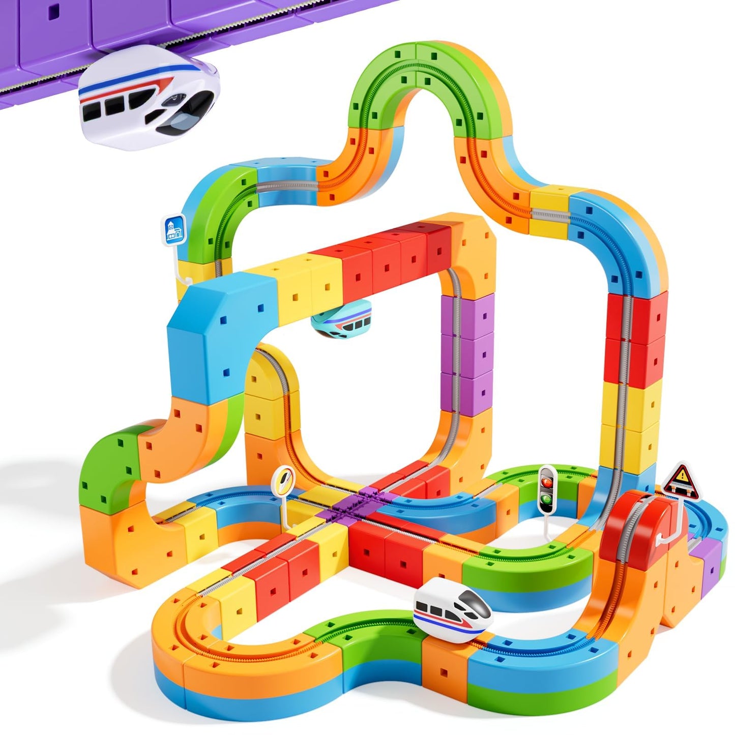 KlickRail Electric Train Set Flexible Race Track for 3 4 5 6 7 8 years old boys and girls, Building Toy Train Track Gravity-Defying 3D Embedded Layouts & Motorized Car, STEM Gift(Deluxe Set(88 Piece))