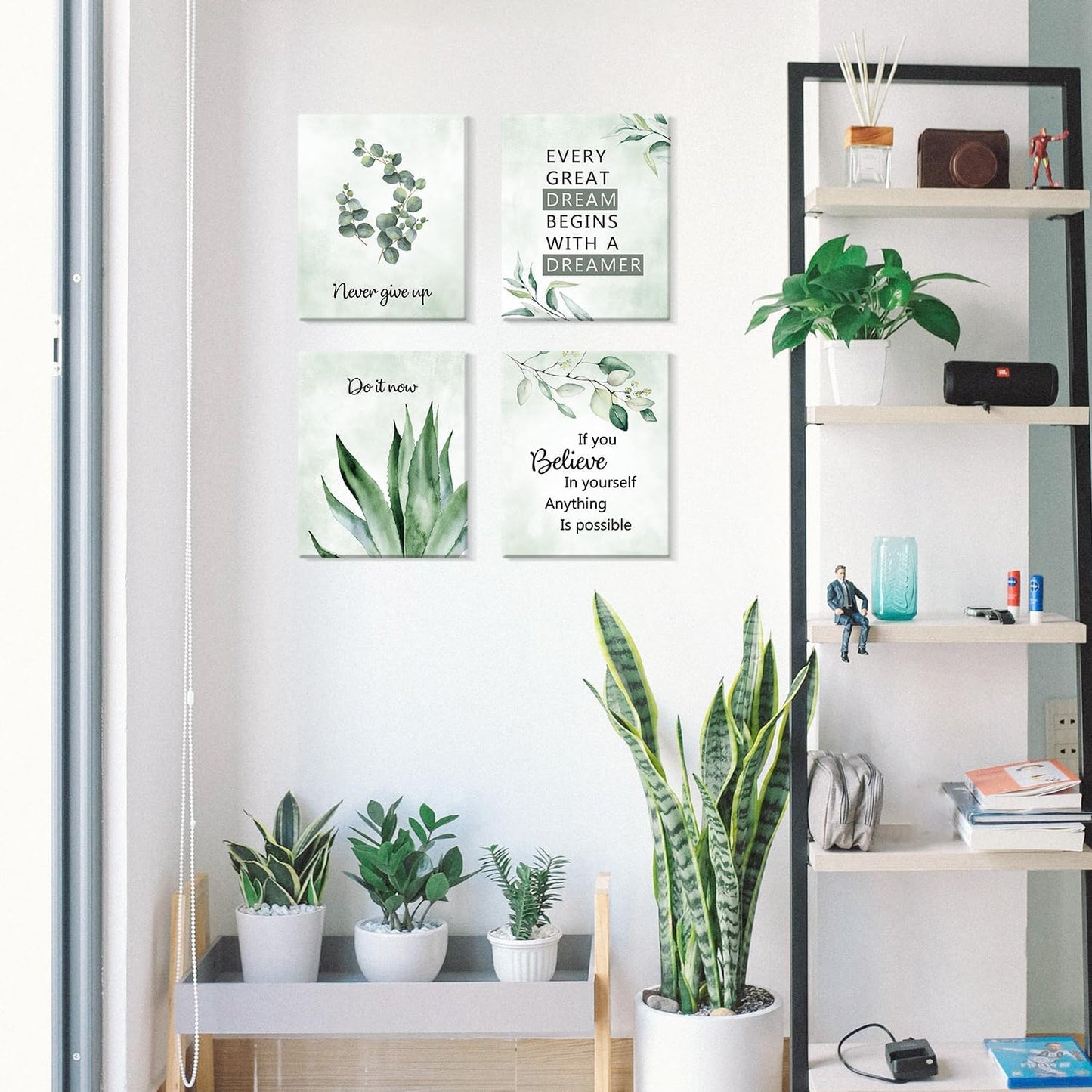 CHDITB Inspirational Plant Art Office Decor, Positive Affirmations Wall Decor, Botanical Canvas Motivational Framed Wall Art,Set Of 6(8x10 Inch) Eucalyptus Leaves Sage Poster For Classroom Home Decor