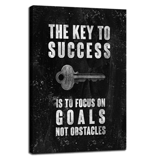 Inspirational Office Canvas Wall Art Motivational Poster Positive Quote The Key to Success Is to Focus on Goals Not Obstacles Wall Decor Pictures Print Artwork for Classroom home[12''W X 18''H]
