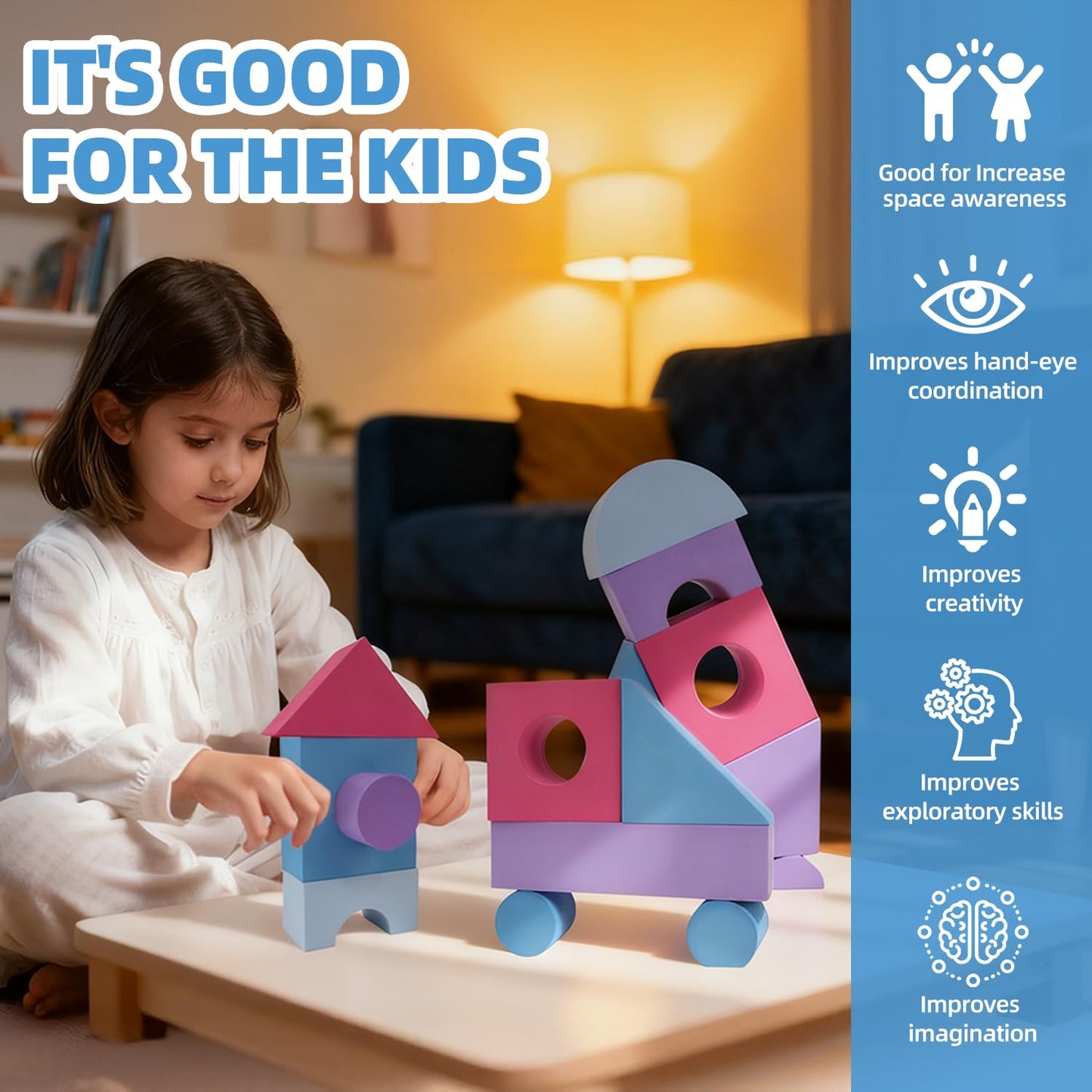 Bingyouth Large Building Foam Blocks for Toddlers, EVA Stacking Foam Building Blocks Toy Set, Non-Toxic, Washable, Early Learning Construction Toys & Gifts for Kids Boys & Girls (Pink, Pieces, 30)