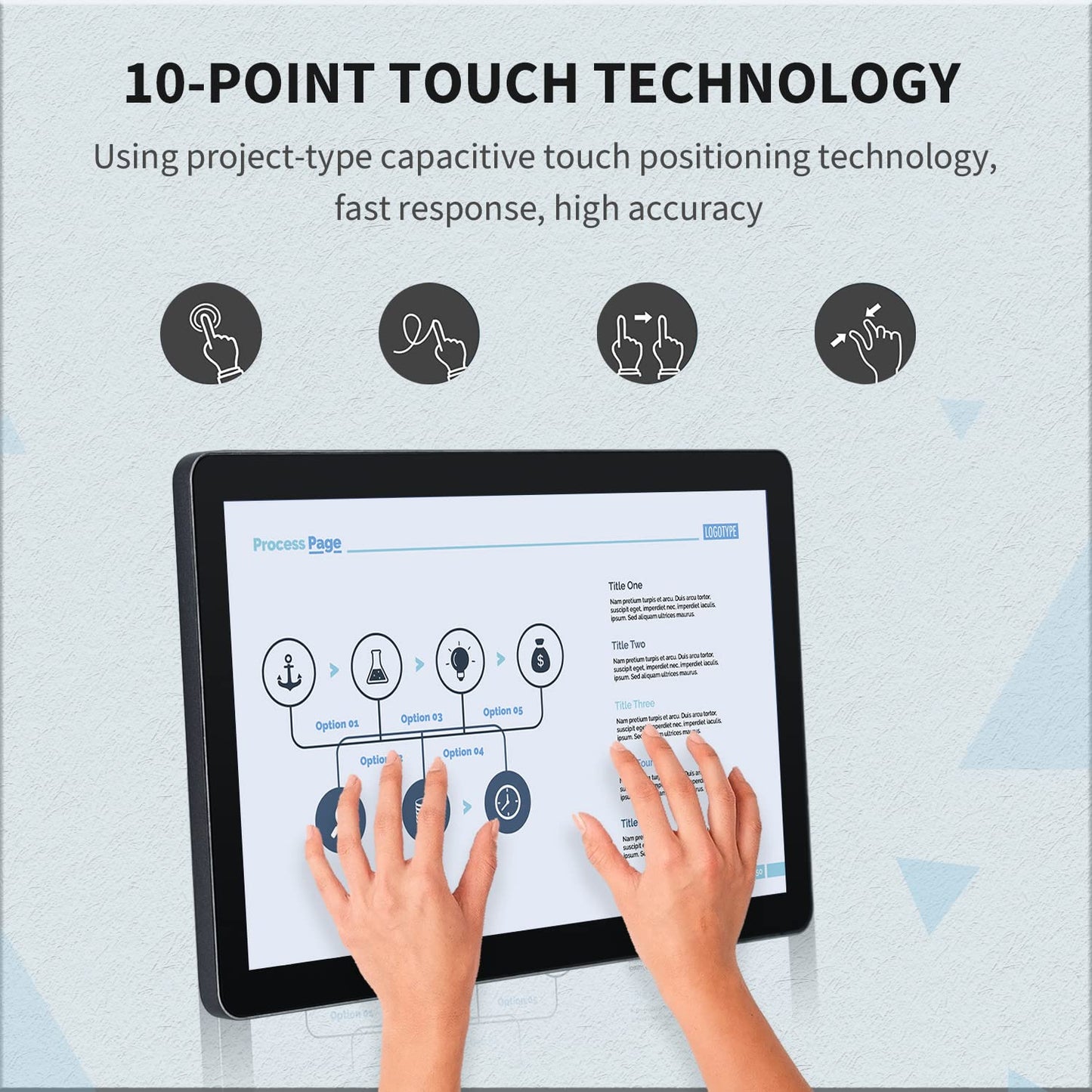 TouchWo 13.3 inch Capacitive Multi-Touch Screen Industrial Monitor, 16:9 Display 1920 x 1080P, Built-in Speakers, VGA & HD-MI Monitor for PC, POS, Small Business, Restaurant