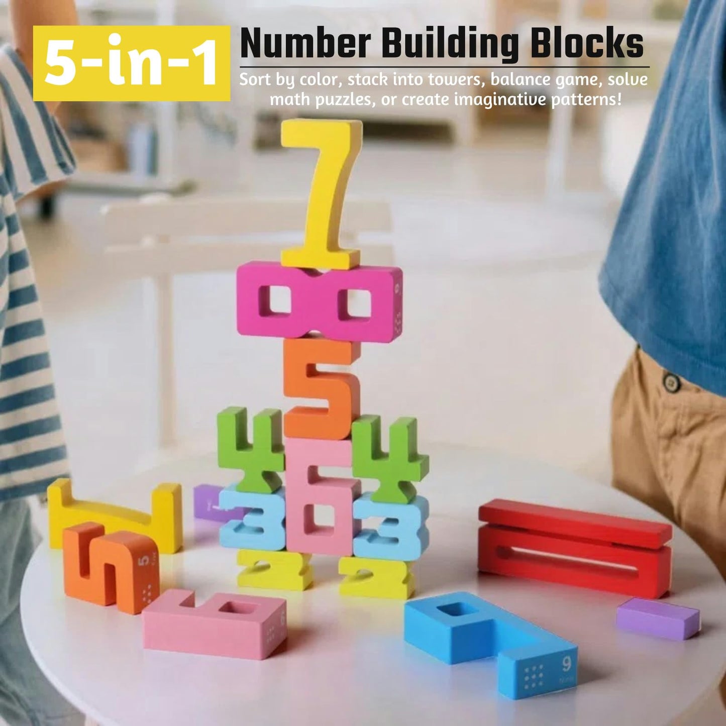 Gdaytao 20PCS Wooden Number Building Blocks 1-10 - Montessori Math Stacking Number Blocks Toys with Counting Games, Bright Digital Building Blocks Friends of 10, STEM Learning Toys for Kids Ages 3-8