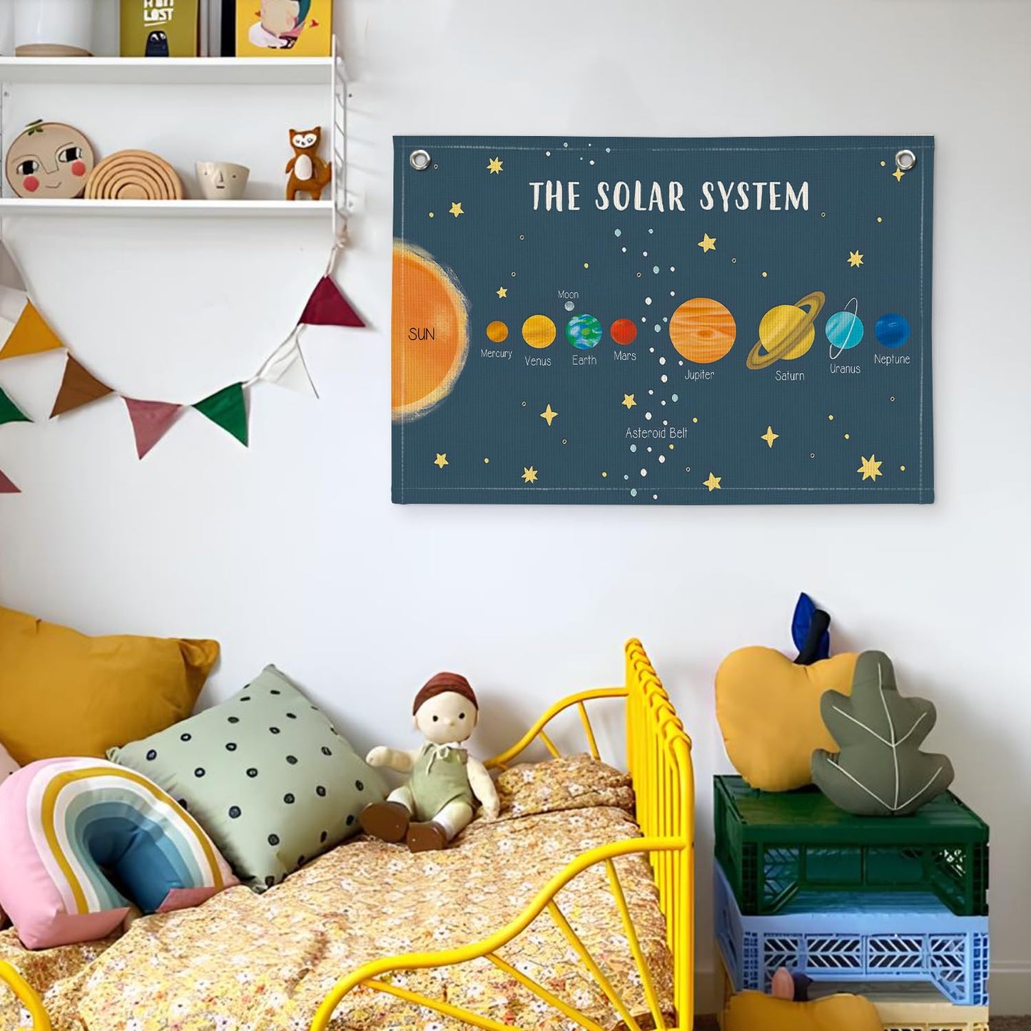 Wheatwin Solar System for Kids, Space Nursery Decor, Space Themed Room Decor, Solar System Linen Canvas Banner Wall Hanging Flag Decor for Playroom 20x30
