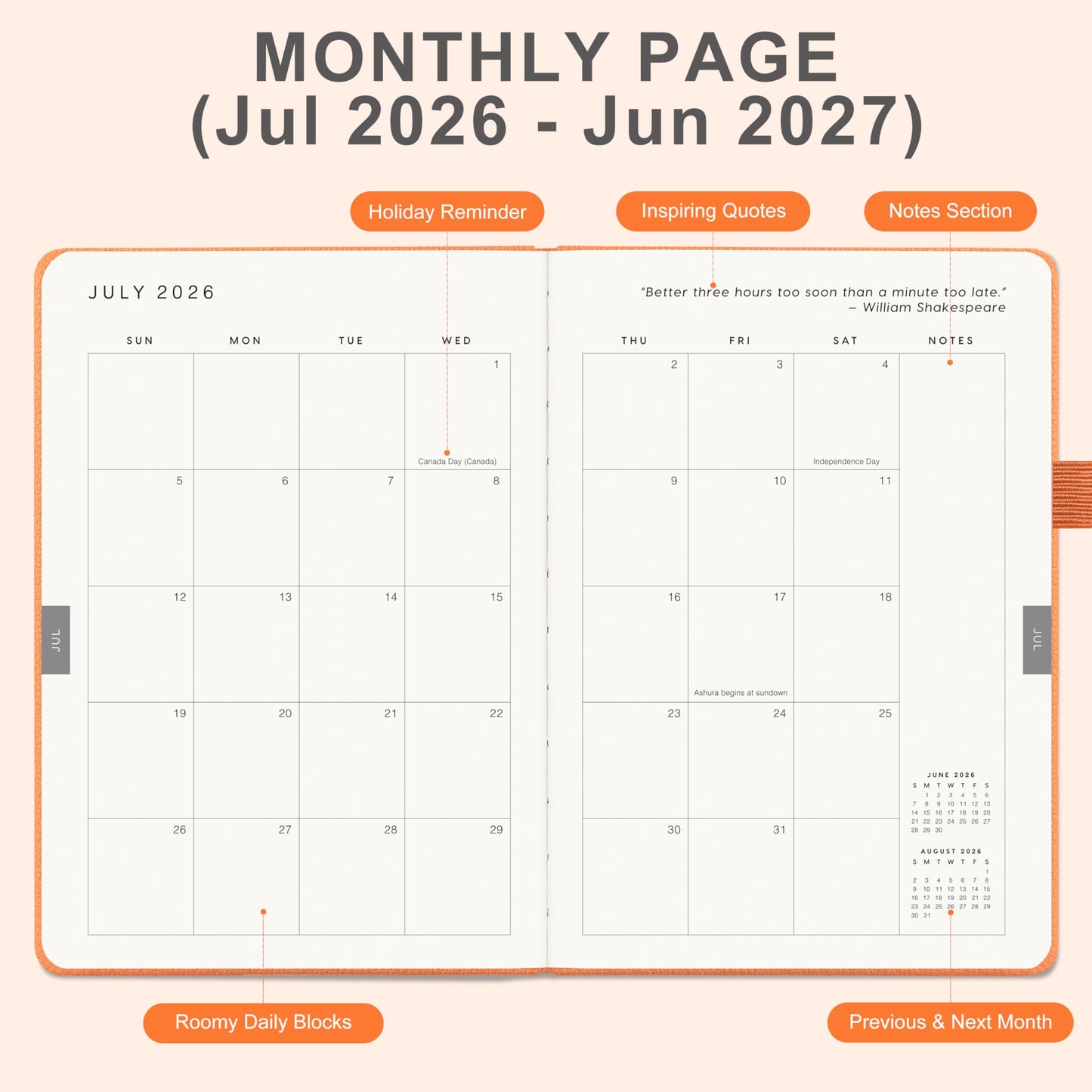And Per Se Academic Planner 2026-2027 – Weekly & Monthly Planner, July 2026 to June 2027, A5 Leather Hardcover with Inner Pocket – Student & Teacher Organizer, 5.7" x 8"(Pumpkin Orange)