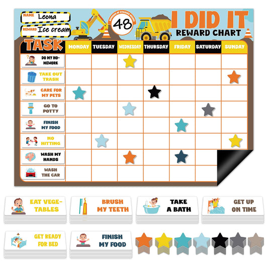 Magnetic Reward Chart for Kids at Home Construction Theme I Did It Motivate Behavior Reward Chart System Magnetic Behavior Tracker Incentive Chore Pad to Develop Responsibility and Good Habits