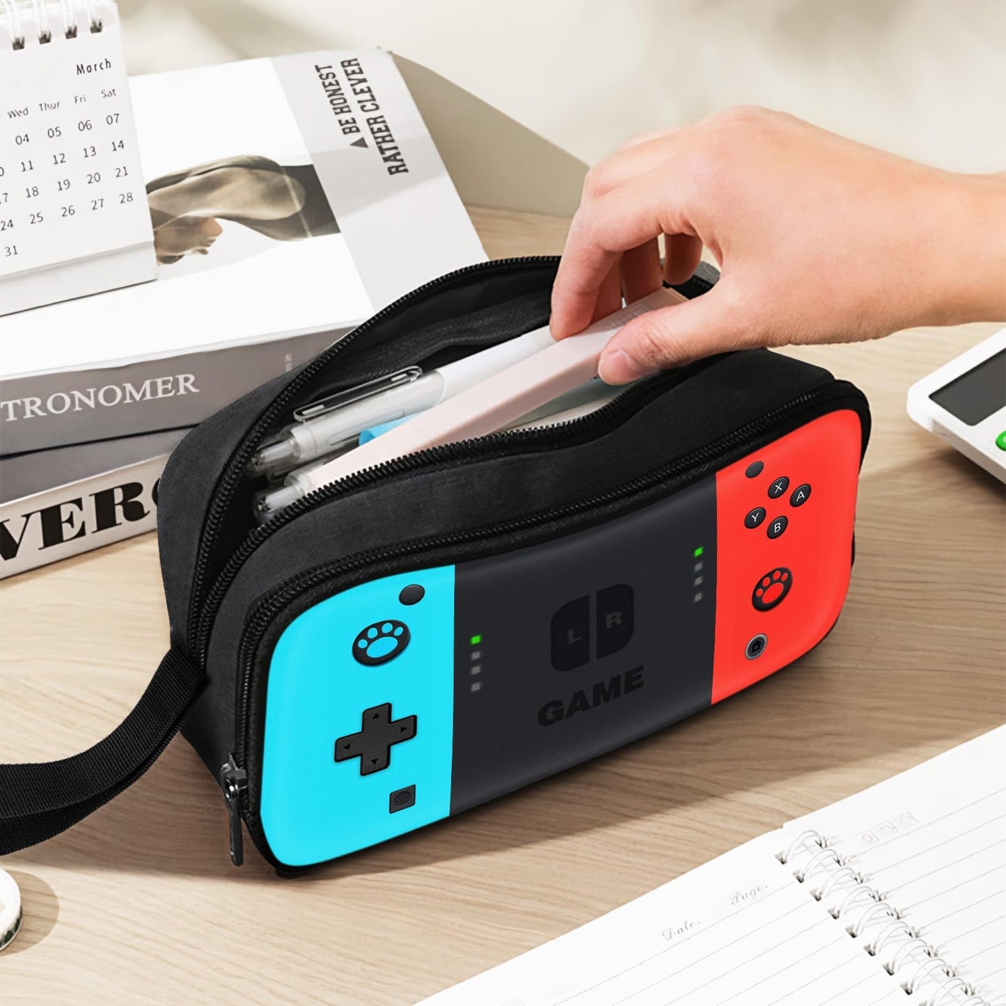 JIRAIKEI Gamer Pencil Case for Boys, Large Boys Pencil Pouch for Kids Teens School, Big Capacity Pen Box Pen Bag Organizer with 2 Compartments & Zipper