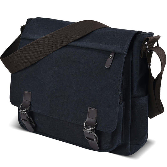 CAAORDKSO Vintage Canvas Satchel Messenger Bag for Men Women, Travel Shoulder bag Crossbody bag 14" Laptop Bags Bookbag Satchel Bag for Travel Daily Business Work (Black)