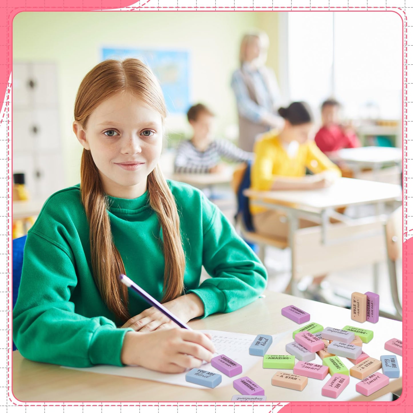 Resurhang 180 Pcs Erasers Bulk for Kids Inspirational Pencil Erasers Bulk for Drawing Motivational Big Eraser School Supplies for Classrooms Back to School Office (Motivational,Macaron)