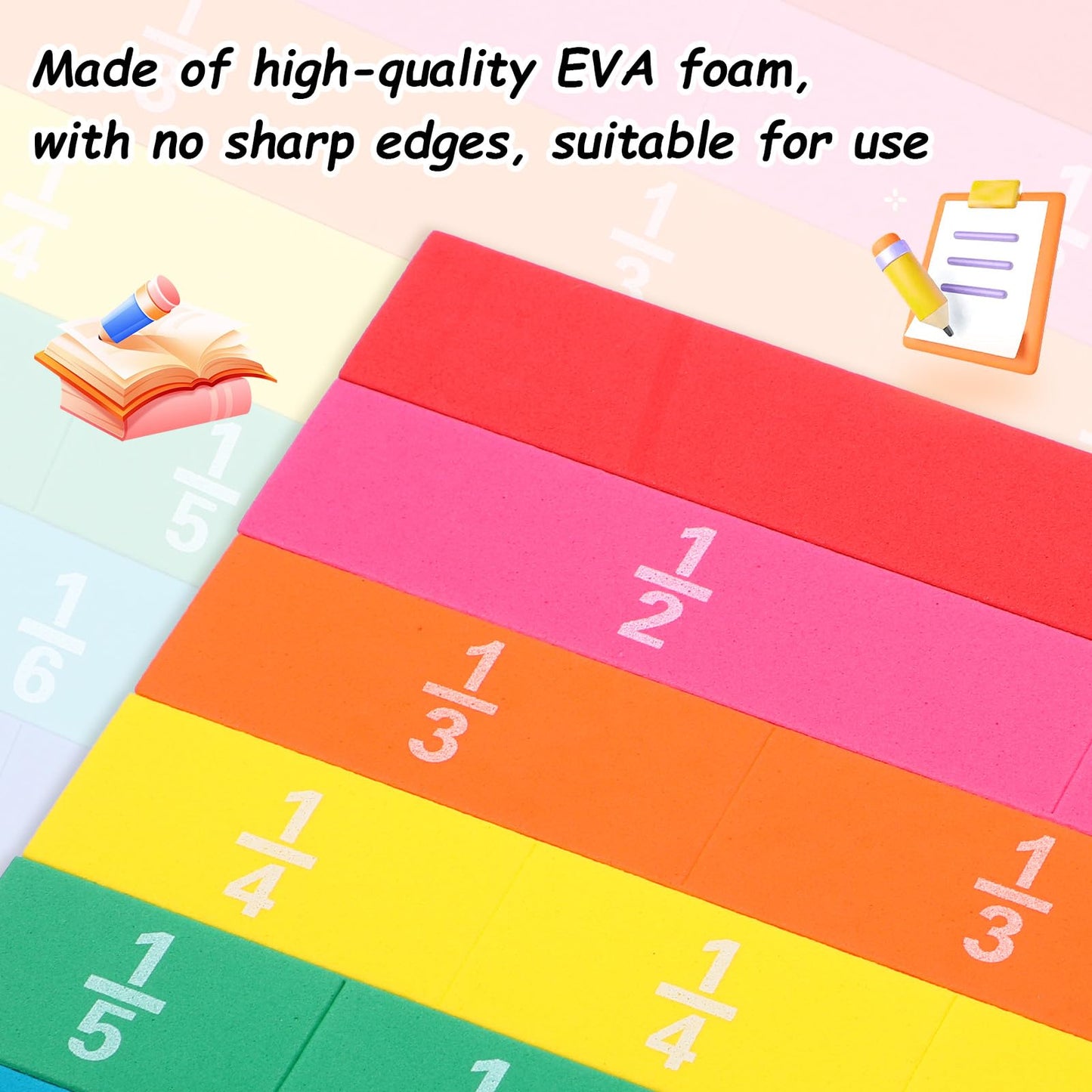 12 Sets Rainbow Fraction Tiles Set, Plastic Fractions Manipulatives Math Magnetic Manipulatives for The Home Curriculum
