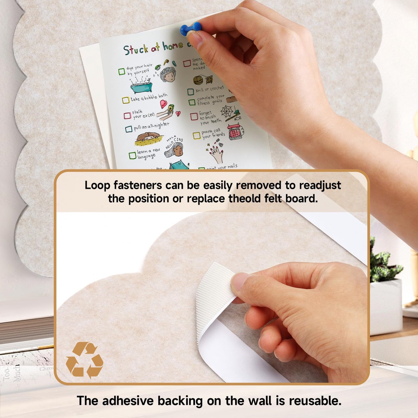 Scalloped Felt Bulletin Board 24" x 18" Cork Board Alternative,Decorative Felt Pin Board Foldable Cork Boards for Walls Self-Adhesive Cork Board for Home Office Classroom Pin Board (Oatmeal) 2pack