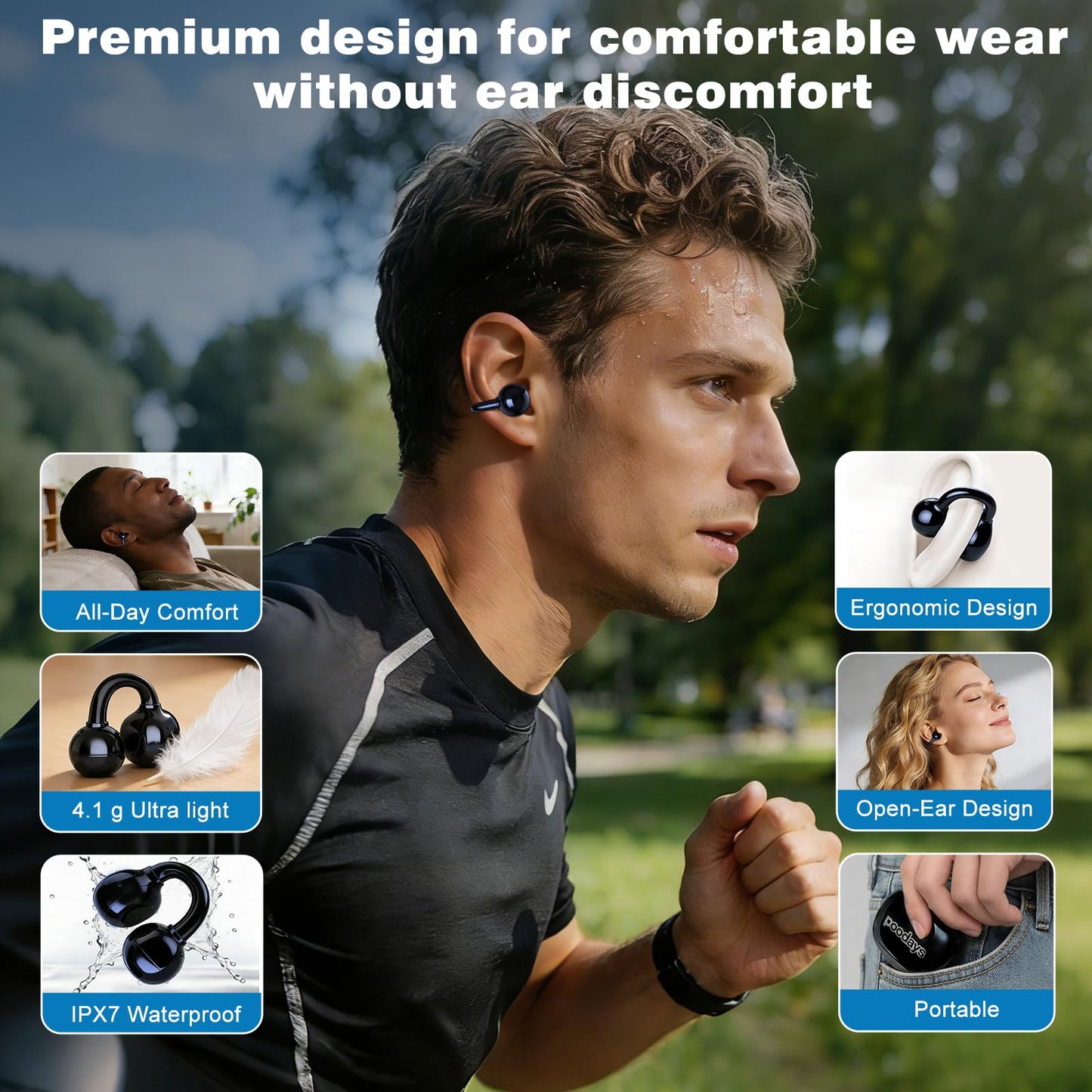 poodays AI Translation Earbuds Real Time, 164 Languages Translator Earbuds, Wireless Translating Ear Buds, Bluetooth Headphones for Travel Business Meeting Learning (Black)