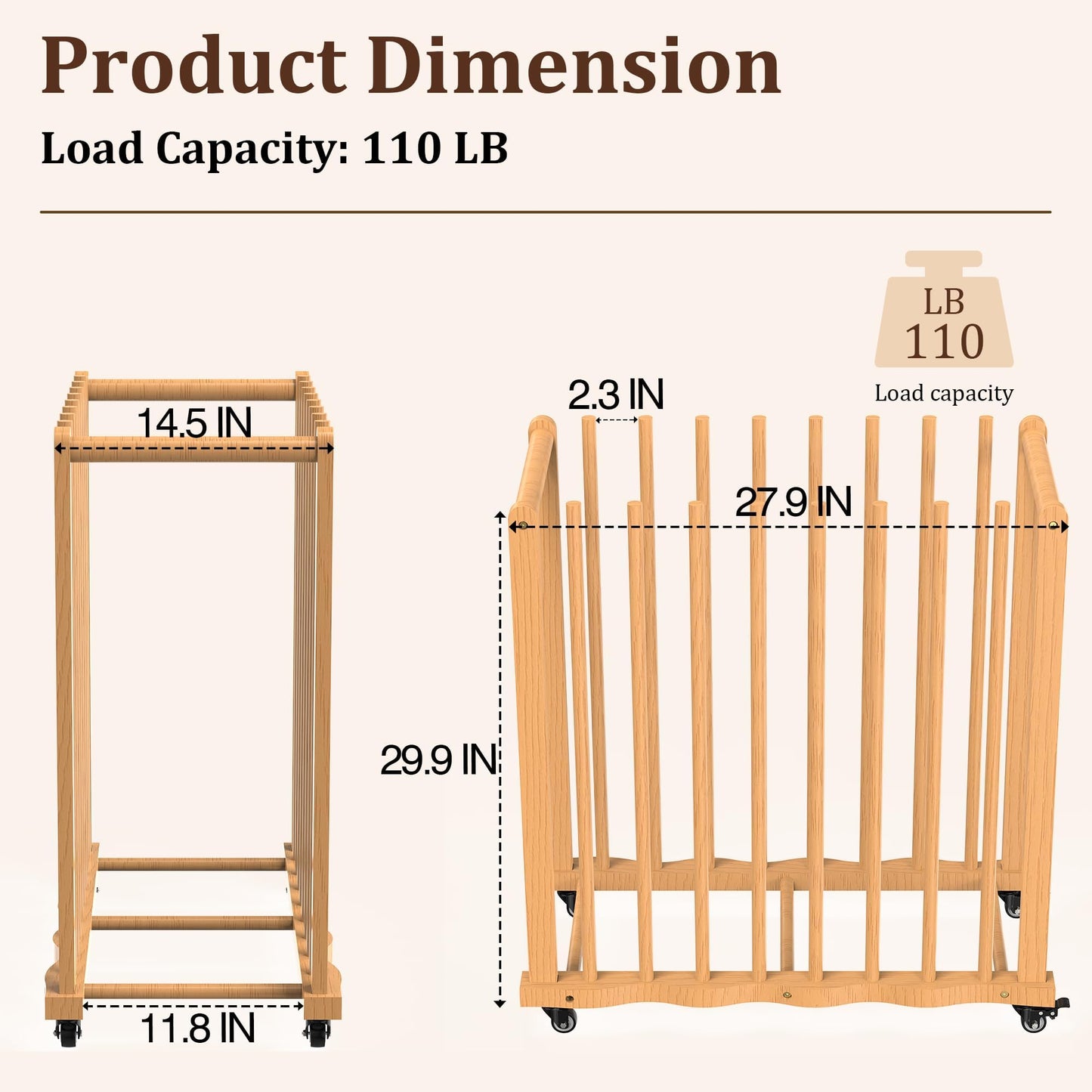 BERPET Wood Art Drying Rack, Canvas Storage Rack with Handle and Caster Wheels for Drawing Board, Panel, Paper Pad and Art Studios, Artworks, Gallery