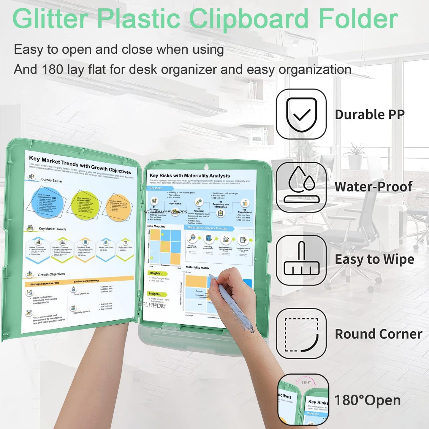 SFLHHDM Clipboard with Storage,Storage Clipboard with Pen Holder, A4 Binder Clip Boards 8.5x11 with Low Profile Clip,Side Opening Nursing Clipboards Folder for Office Supplies-Grayish Green