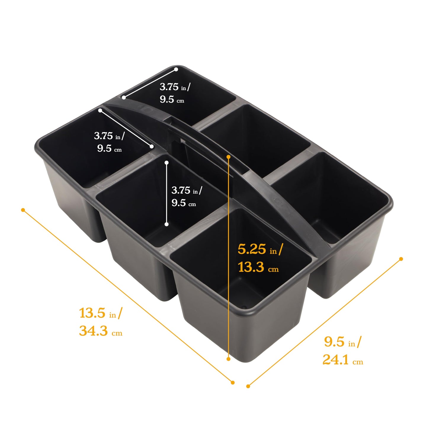 ECR4Kids 6-Compartment Large Plastic Caddy, Multipurpose Organization, Black, 6-Pack