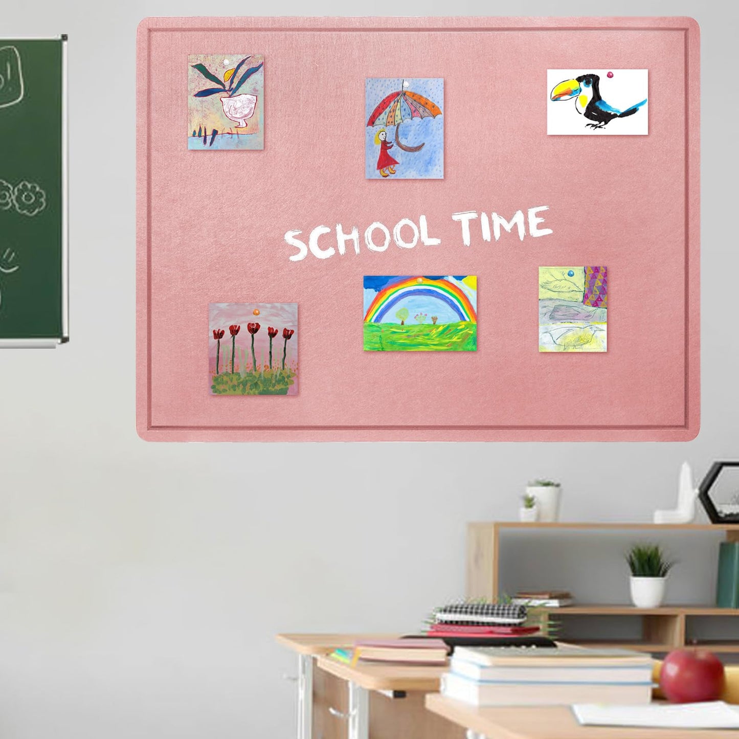 Large Bulletin Board - 48 X 36 inches Decorative Felt Pin Board - 4' x 3' Cork Board Alternative for Wall - Foldable Photo Board Self-Adhesive Vision Board Prayer Board with 30 Pushpins - Pink