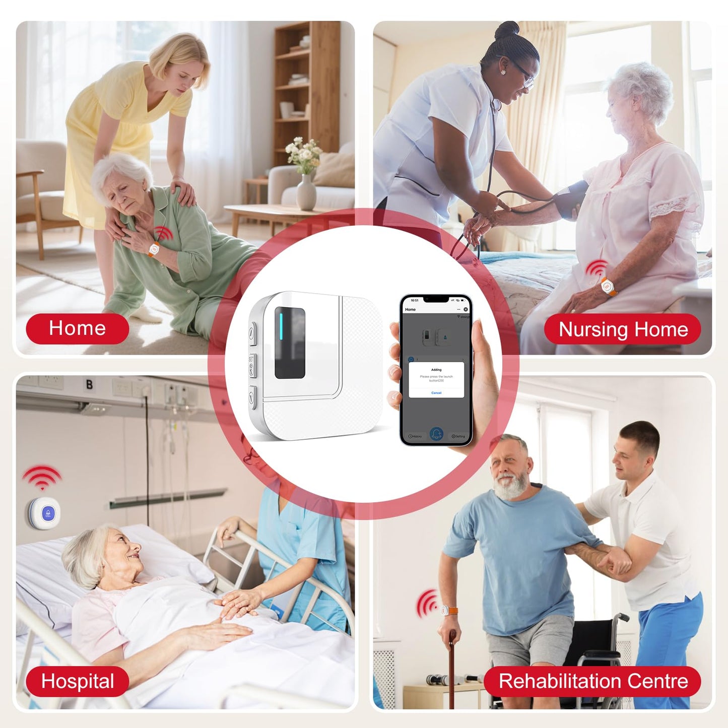 CallToU Wi-Fi Wireless Caregiver Pager Call Button for Elderly at Home , APP Emergency Alert for Seniors, Patients, and the Disabled with 1 Call Button, 1 Watch Button, 1 Receiver (2.4GHz Wi-Fi)