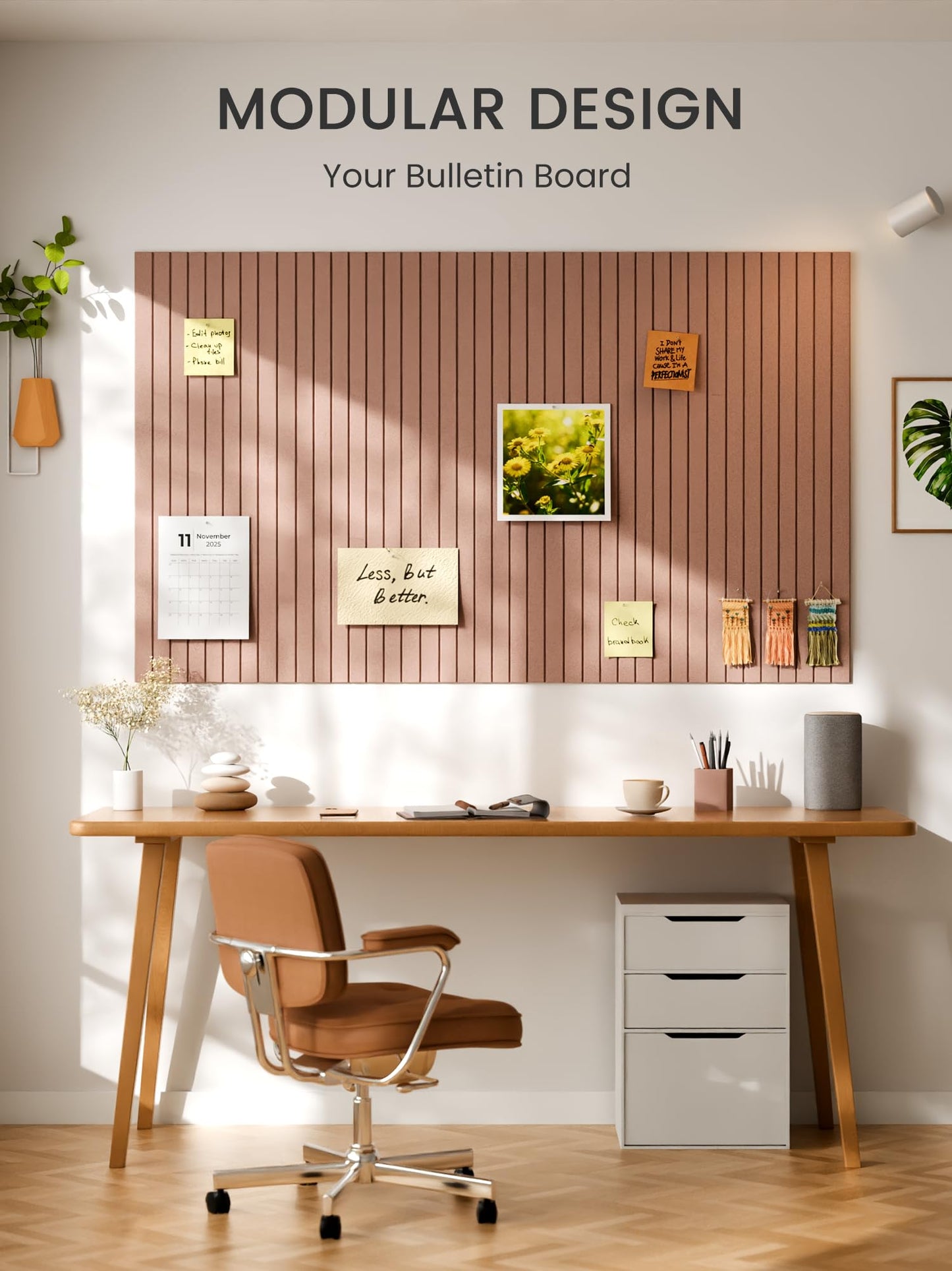 Bumusty Large Cork Board Alternative-48 x 36" Felt Bulletin Board Tiles, with 30 Pushpins, 70 Adhesive Tabs, Fine-Stripe 12-Pack, Cork Boards for Office Push Pin Board Felt Board-Terracotta