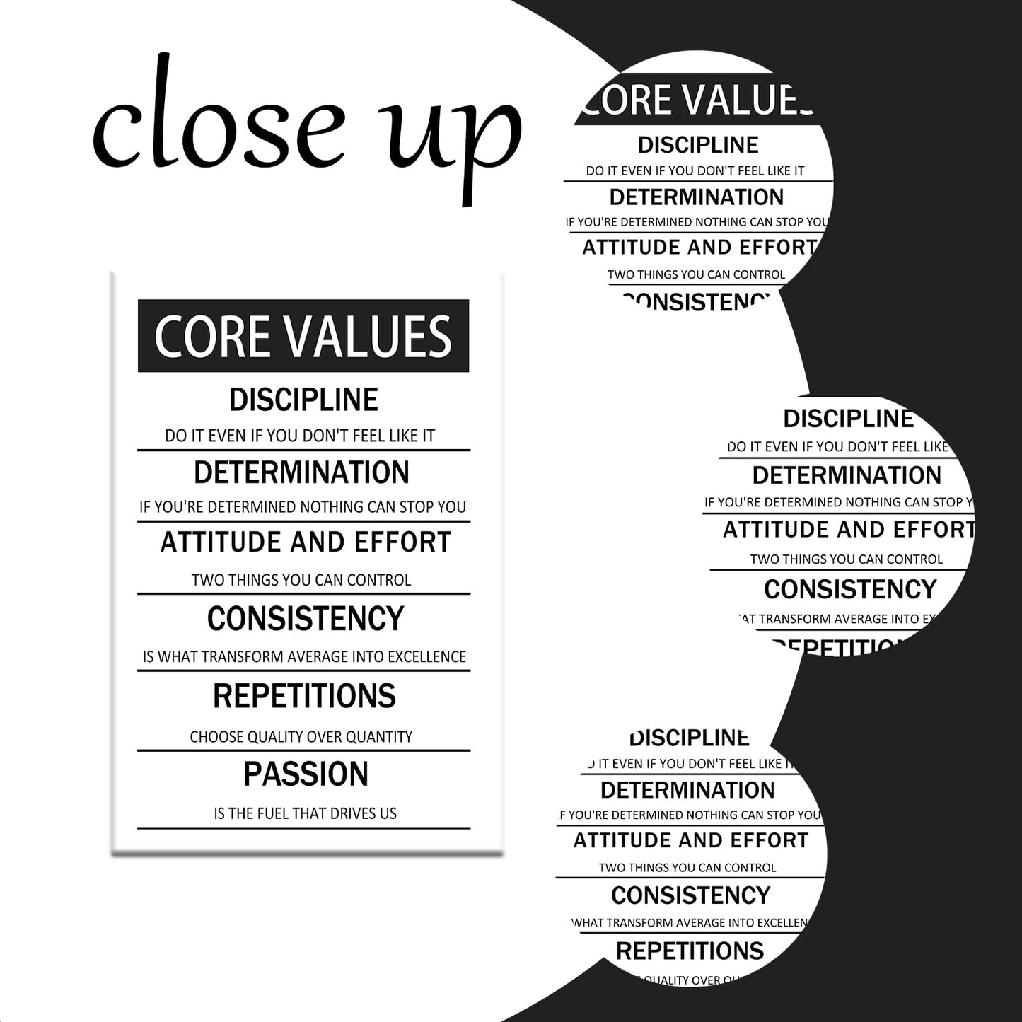 Core Values Motivational Wall Art Canvas Poster Black and White Inspirational Painting Print Artwork for Living Room Office Gym Modern Home Wall Decor Artwork Framed Ready to Hang [24''W x 36''H]