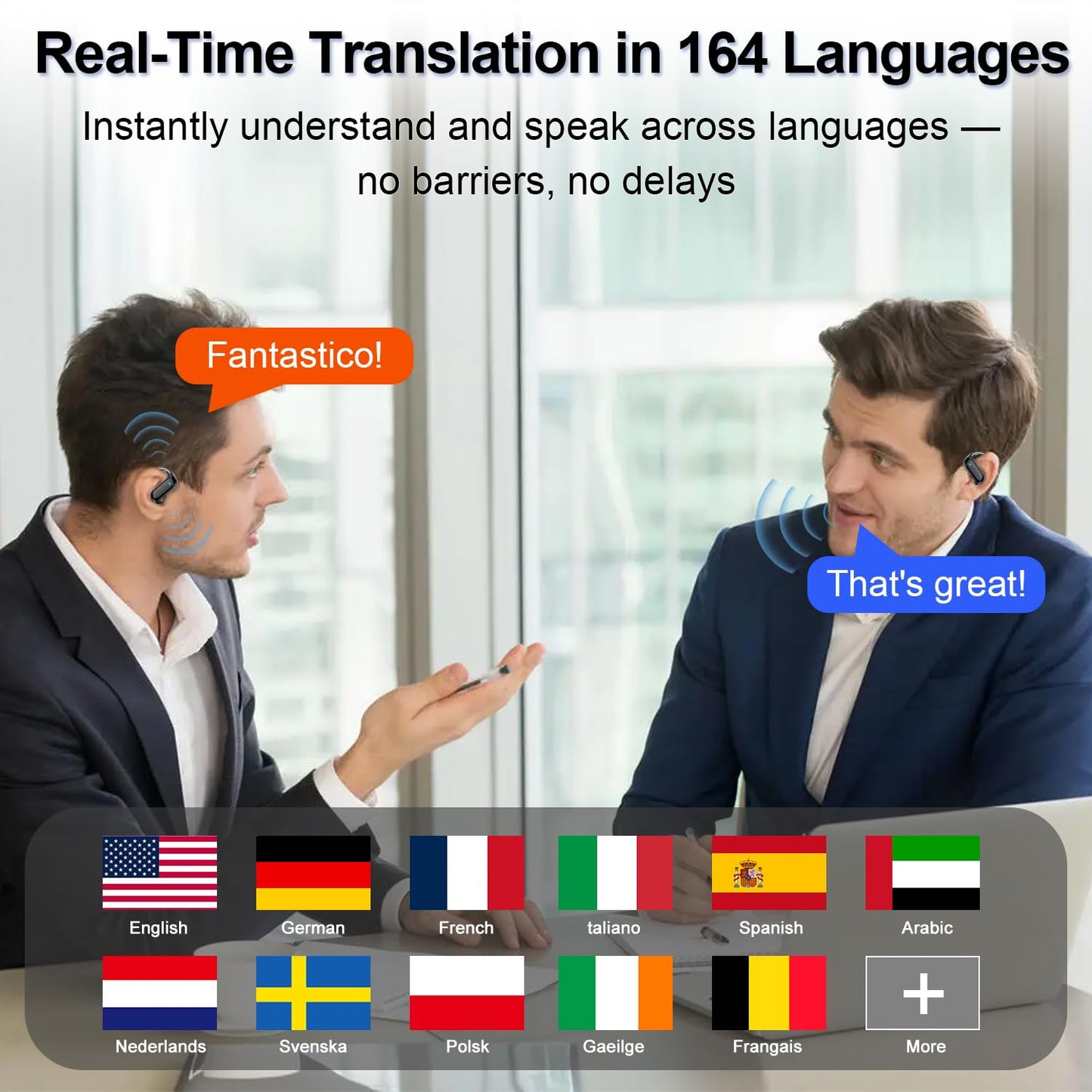 Ai Translation Earbuds Real Time,164 Languages Translator Earbuds with 6 Translation Modes/No Subscription,Audio and Video Calls Translator Headphones,Audifonos Traductores Inglés Español, Coal Black