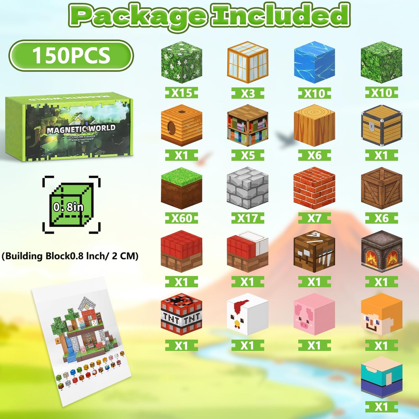 MUUHU 150PCS Magnetic Blocks - 0.8" Magnetic Building Blocks for Kids, STEM Toys, Educational Magnet Blocks, Magnetic Cubes Tiles, Christmas Birthday Gifts for Boys & Girls Ages 3 4 5 6 7 8 9 10