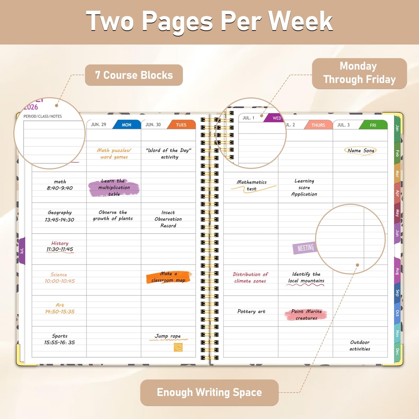 Teacher Planner 2026-2027, Jul 2026-Jun 2027 Academic Year, 8.5" x 11" Lesson Planner Book for Teacher Calendar, Spiral Bound Planners, Planning Stickers, Colorful Monthly Tabs, Leopard