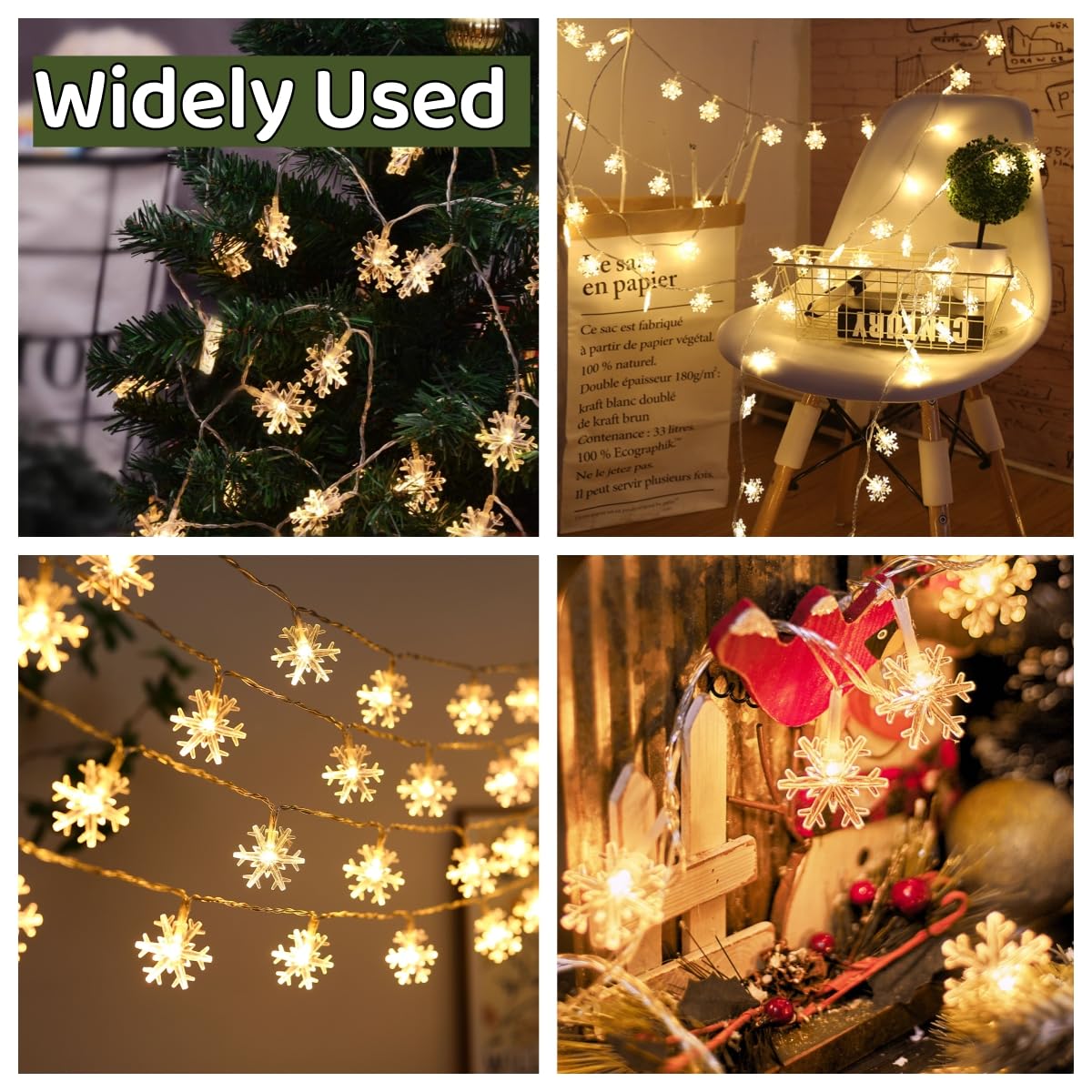 Yoitomehy Snowflake Christmas String Lights, 20 ft, 40 LED, Battery Operated, Warm White Fairy Lights for Holiday Decor