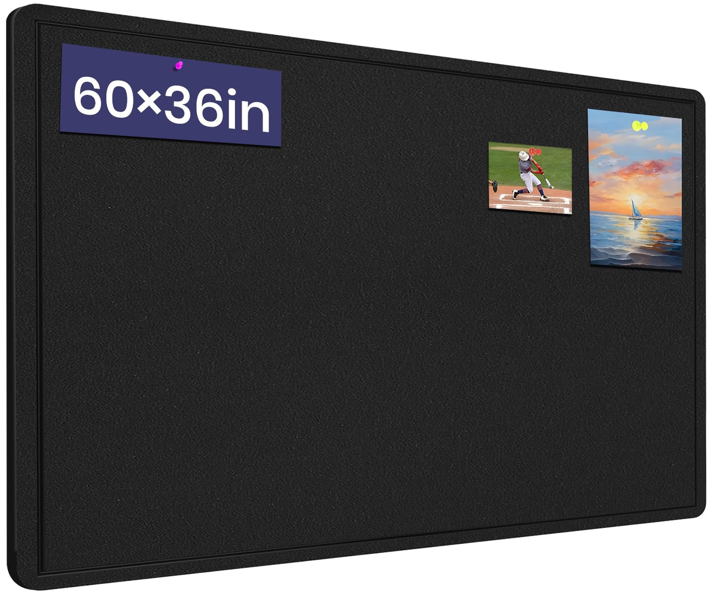Large Bulletin Board - 60 X 36 inches Cork Board with 30 Pushpin, 5' x 3' Cork Board for Walls Pin Board, Self-Adhesive Felt Board Vision Board Foldable Photo Board for Wall - Black