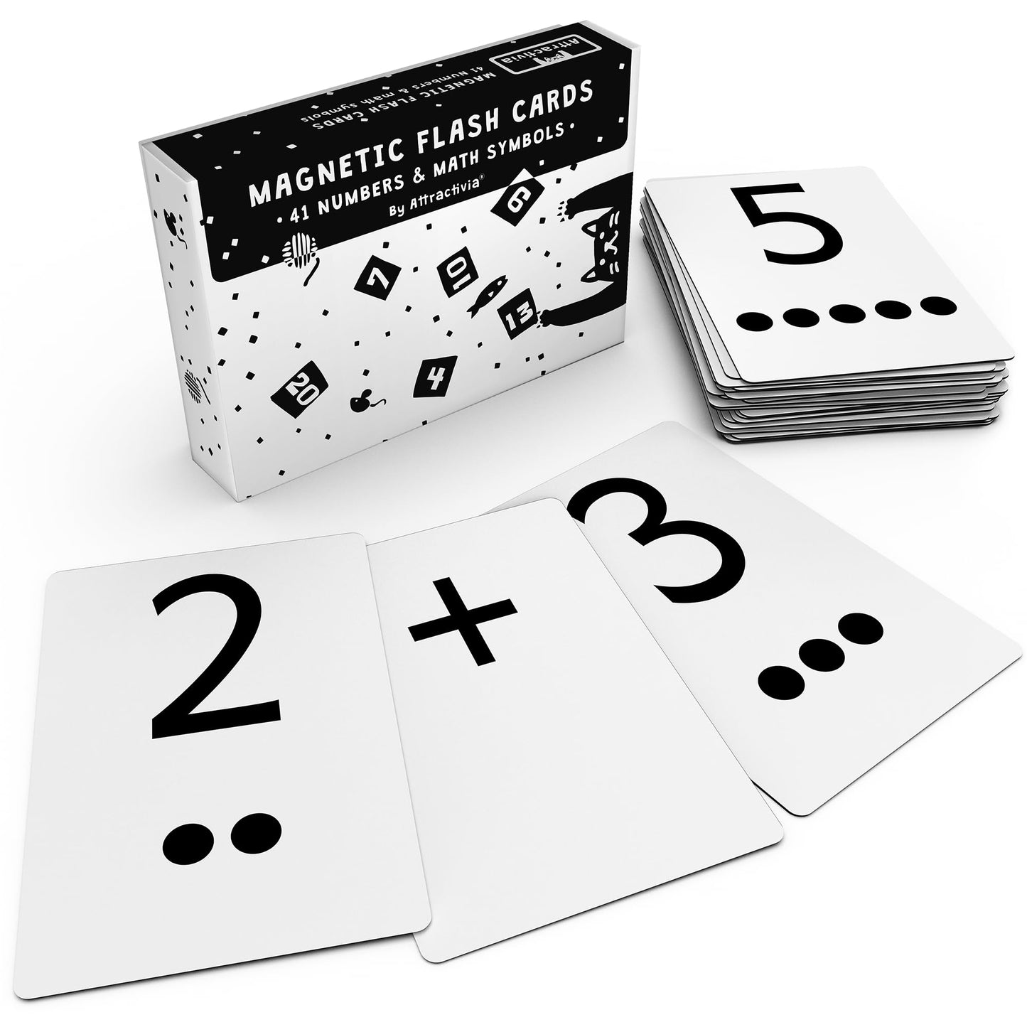 Attractivia Magnetic Number Flash Cards - Large 0-25 Math Cards, Early Addition and Subtraction, Multiplication, Division and Symbols, for Classroom Teachers, Homeschool, Toddlers, Kids and Adults